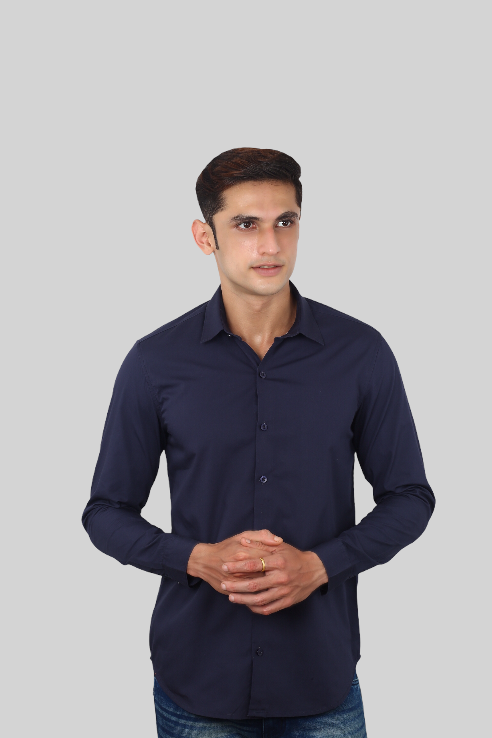 Dark Blue Plain Cotton Shirt