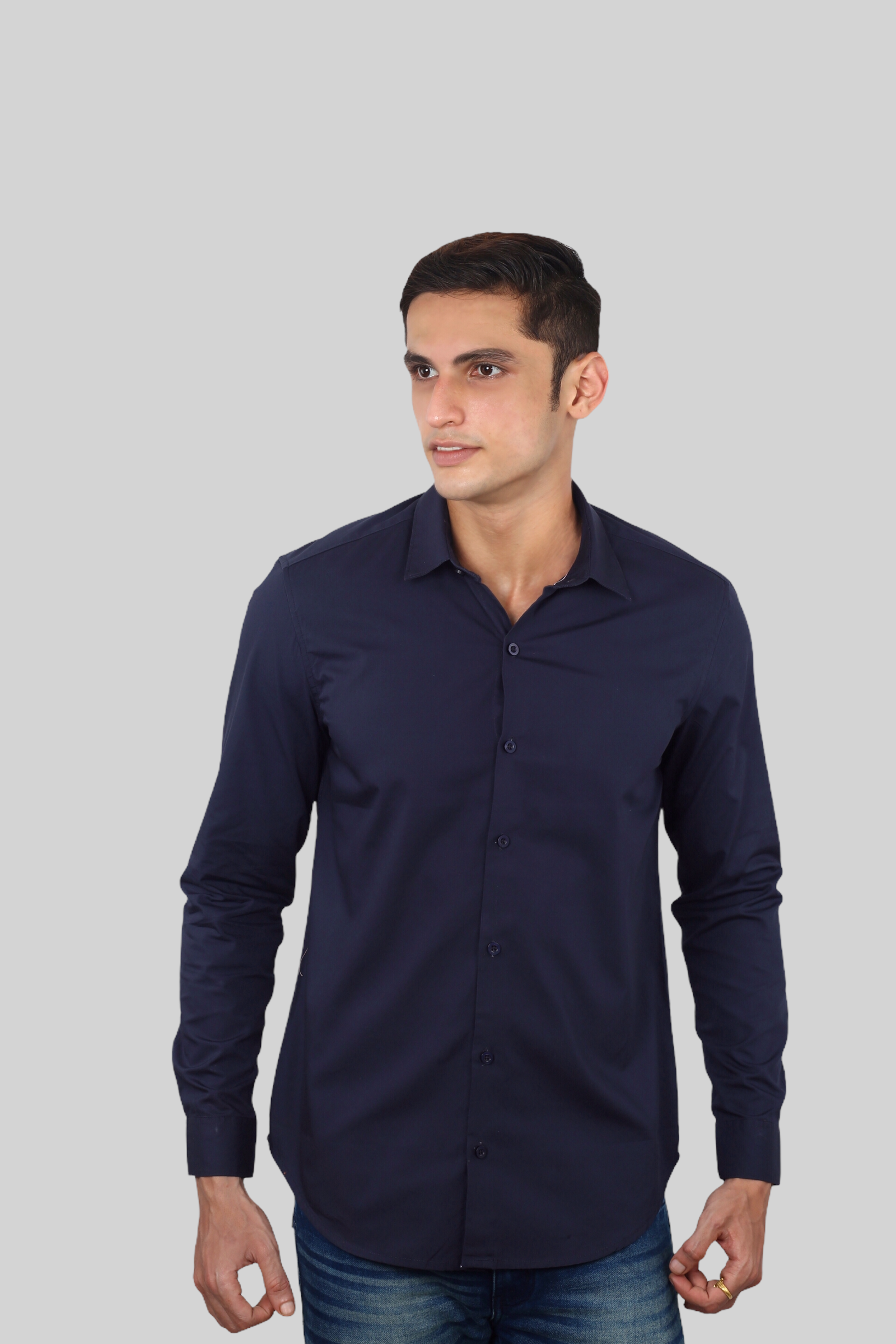 Dark Blue Plain Cotton Shirt