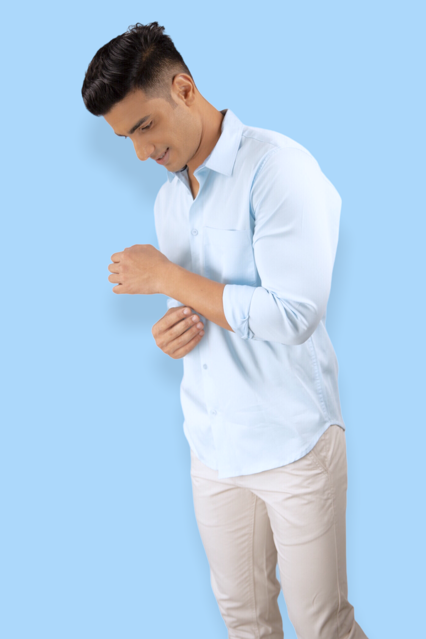Powder Blue Plain premium Cotton satin shirt with pocket for men