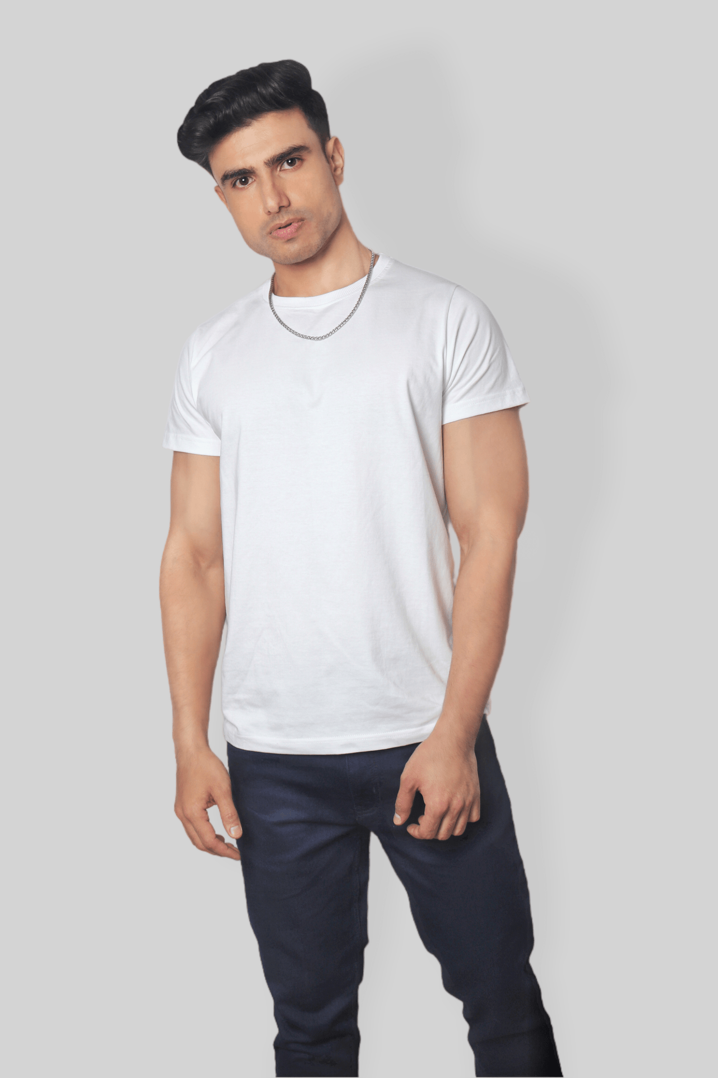 Solid White plain Round Neck Cotton Tshirt for men
