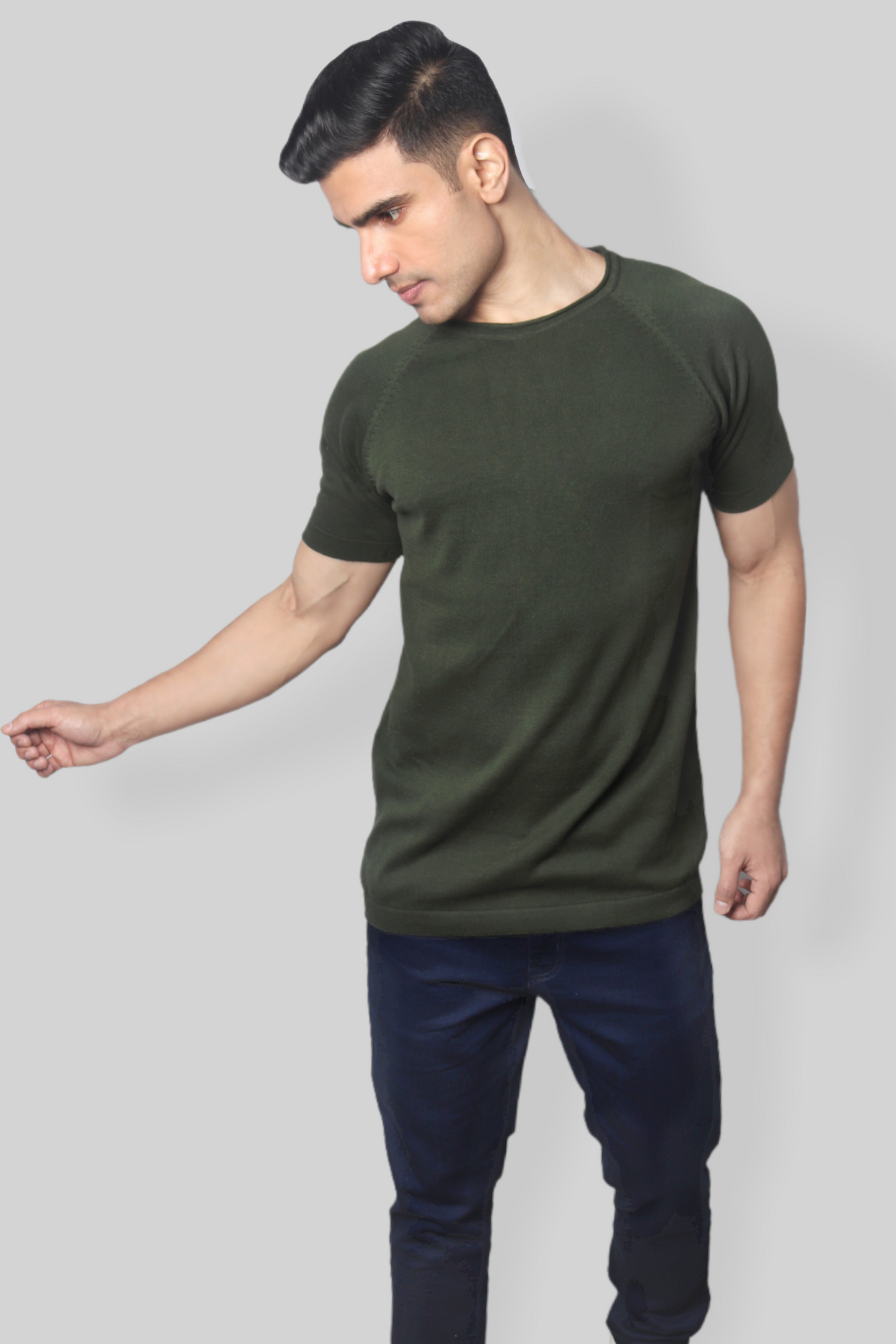 Dark Green Half Sleeve Rough neck Flat Knit T-Shirt for men