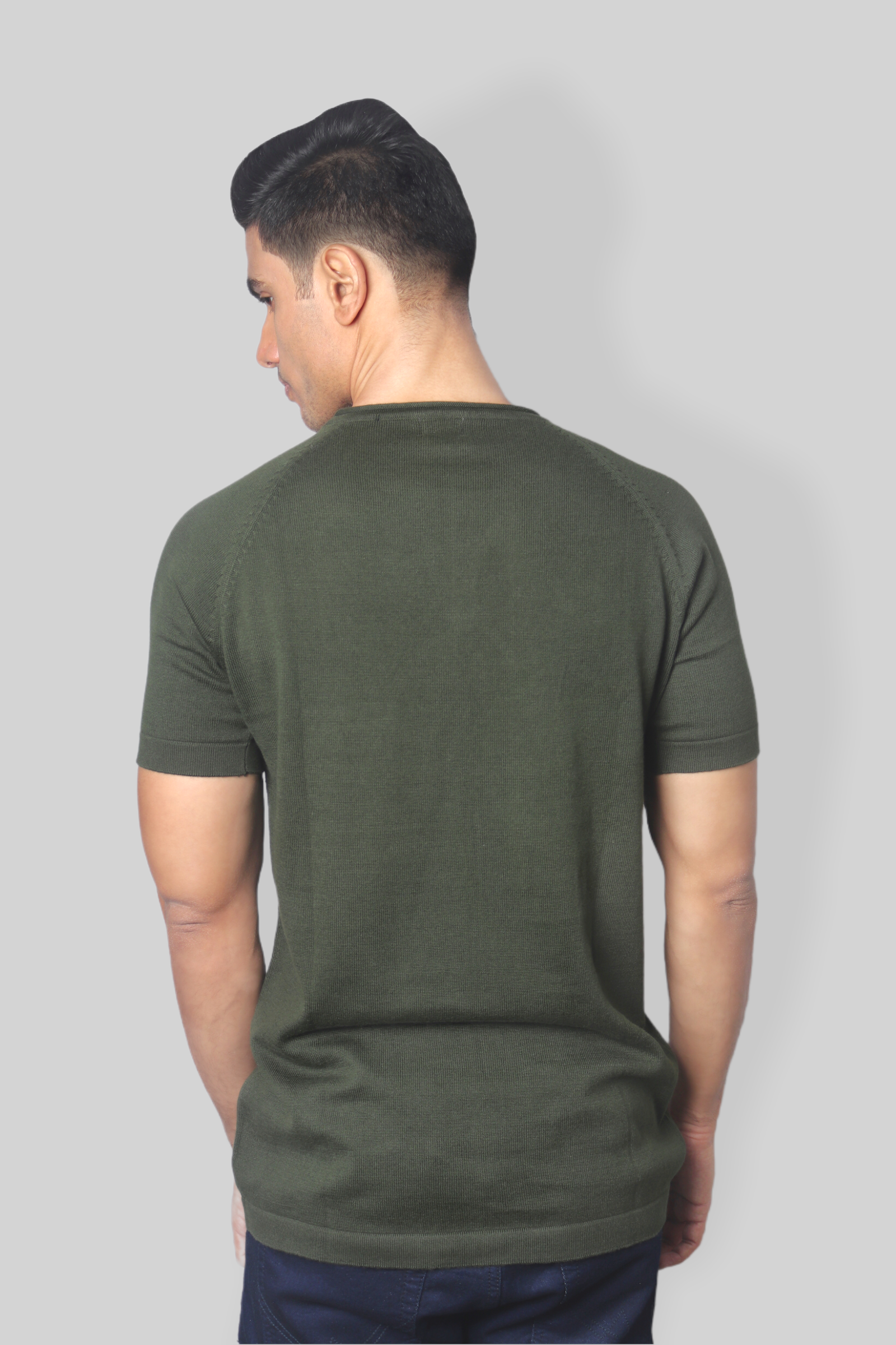 Dark Green Half Sleeve Rough neck Flat Knit T-Shirt for men