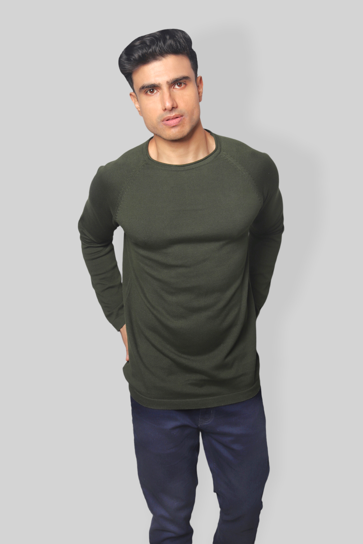 Military Green Flat Knit rough neck Full Sleeve T-shirt