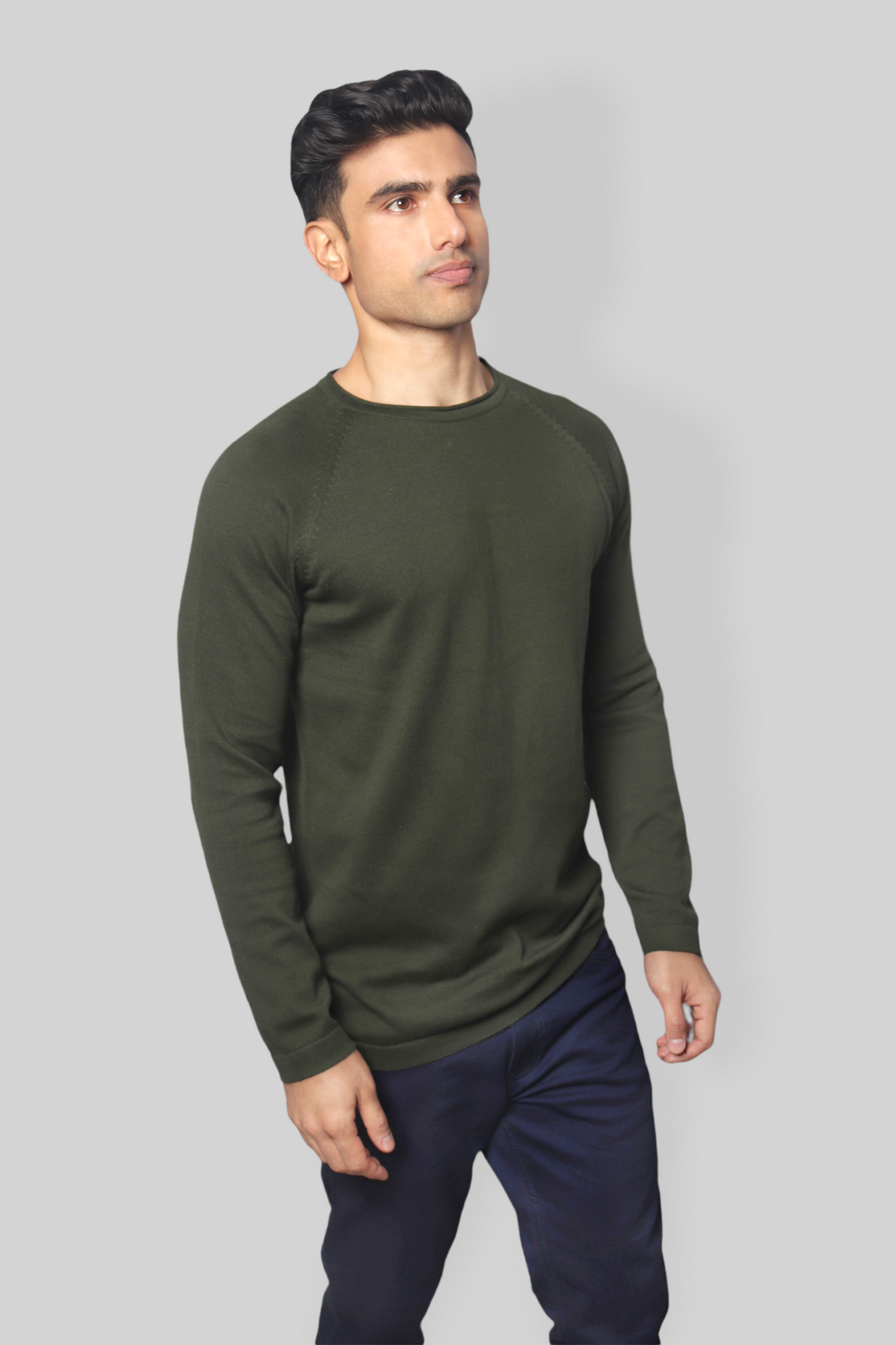 Military Green Flat Knit rough neck Full Sleeve T-shirt