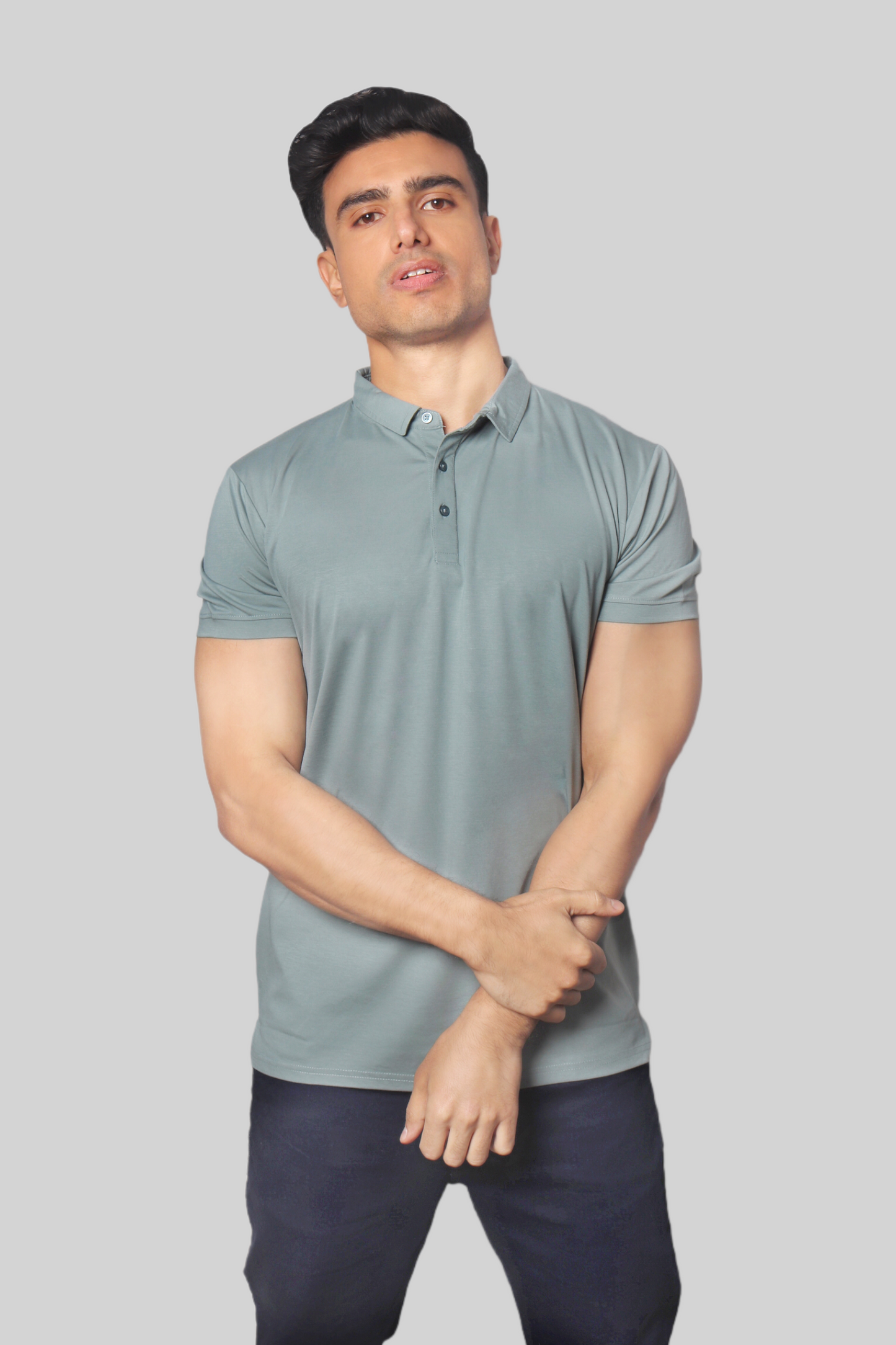 Pastel Green Classic Fine Italian  Collar T-shirt for men