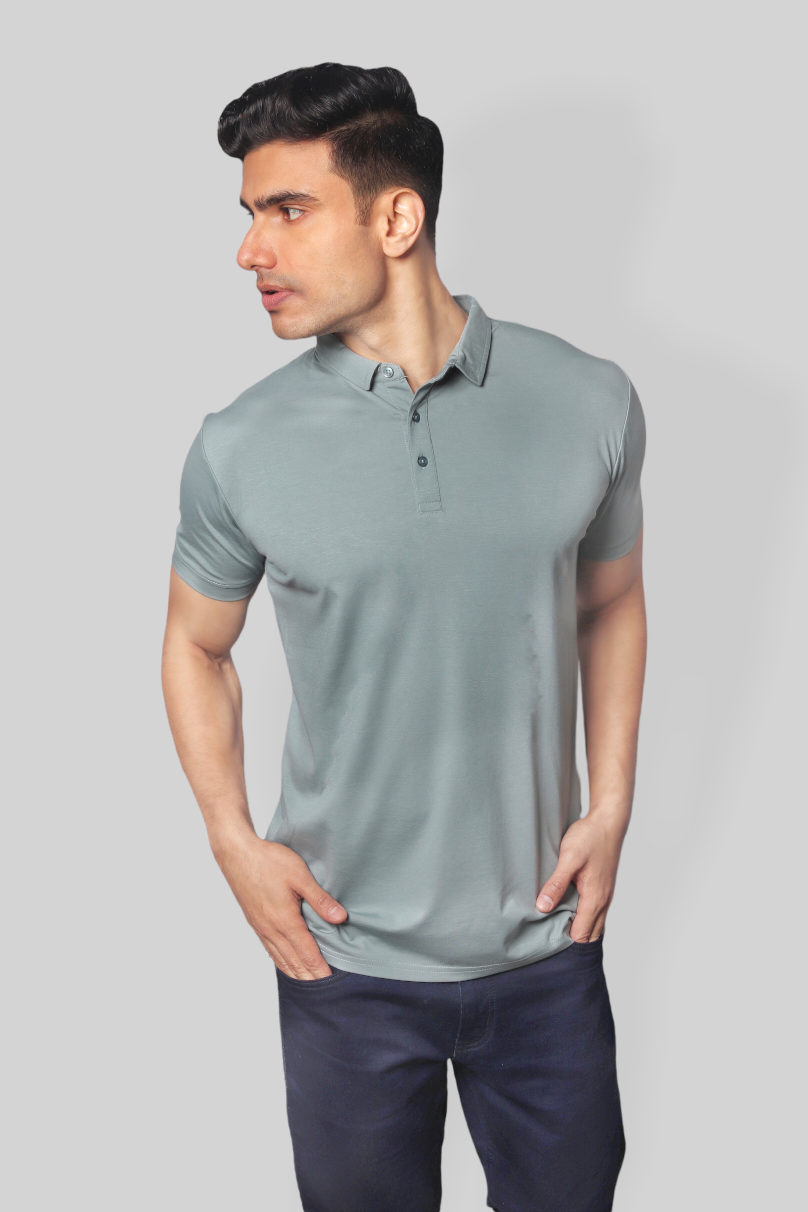 Pastel Green Classic Fine Italian  Collar T-shirt for men