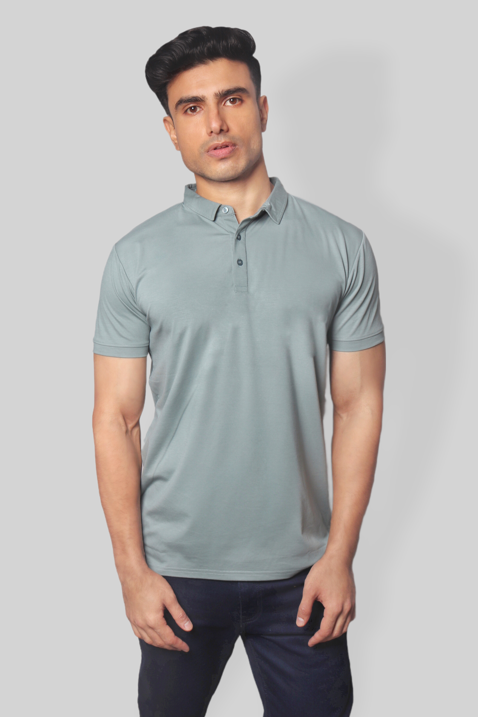 Pastel Green Classic Fine Italian  Collar T-shirt for men