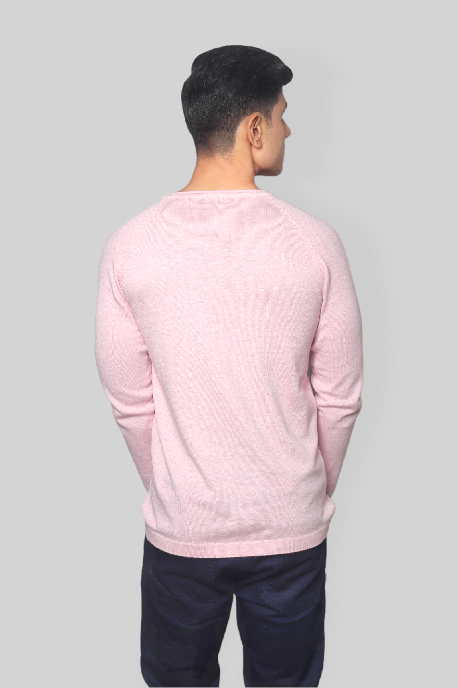 Pink Flat Knit Rough neck Full Sleeve T-shirt