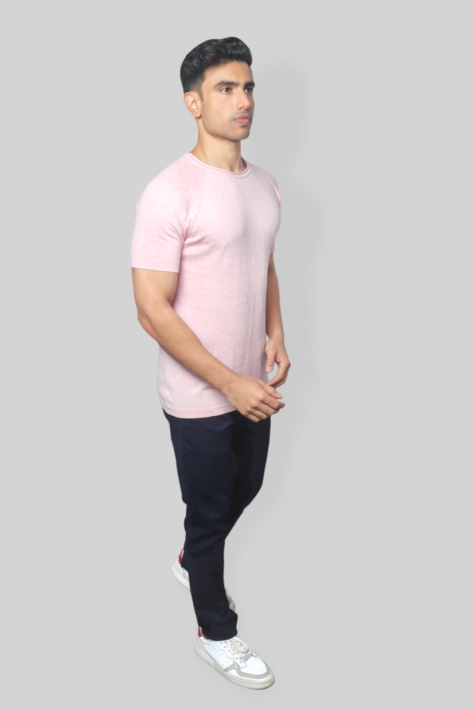 Light Pink Half Sleeve Rough neck Flat Knit T-Shirt