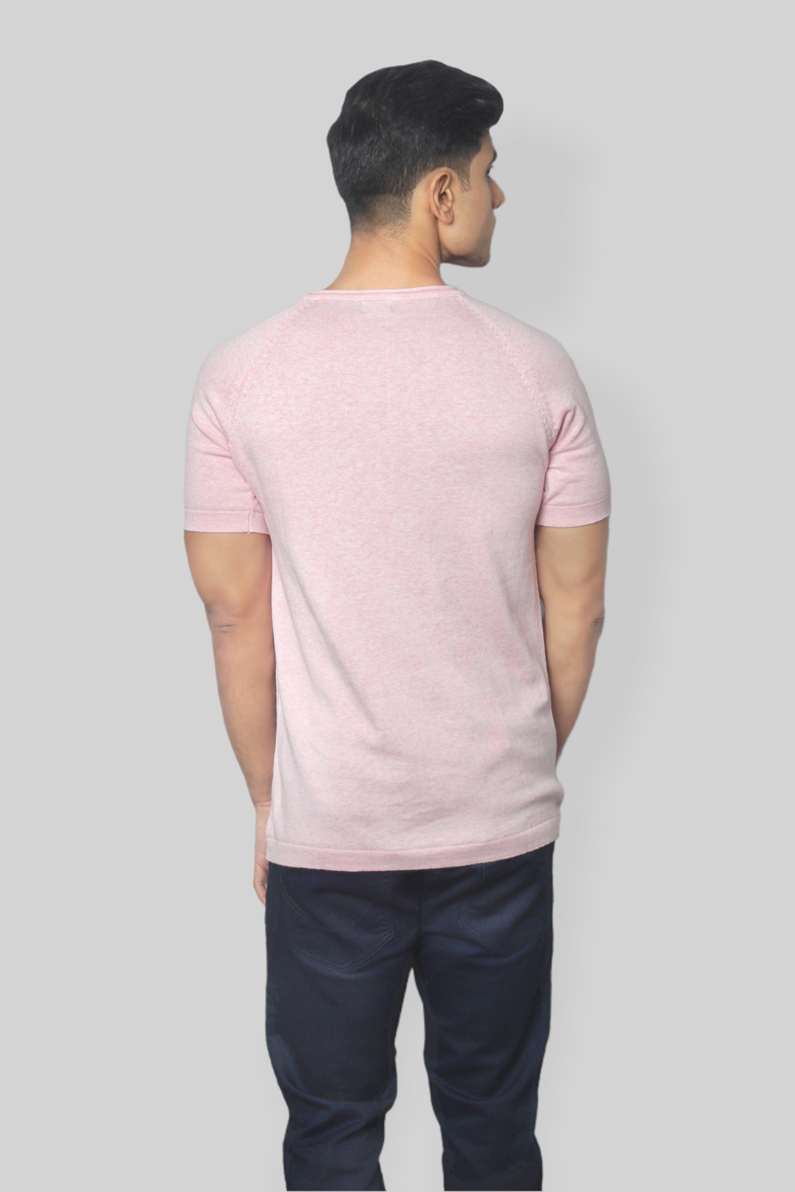 Light Pink Half Sleeve Rough neck Flat Knit T-Shirt