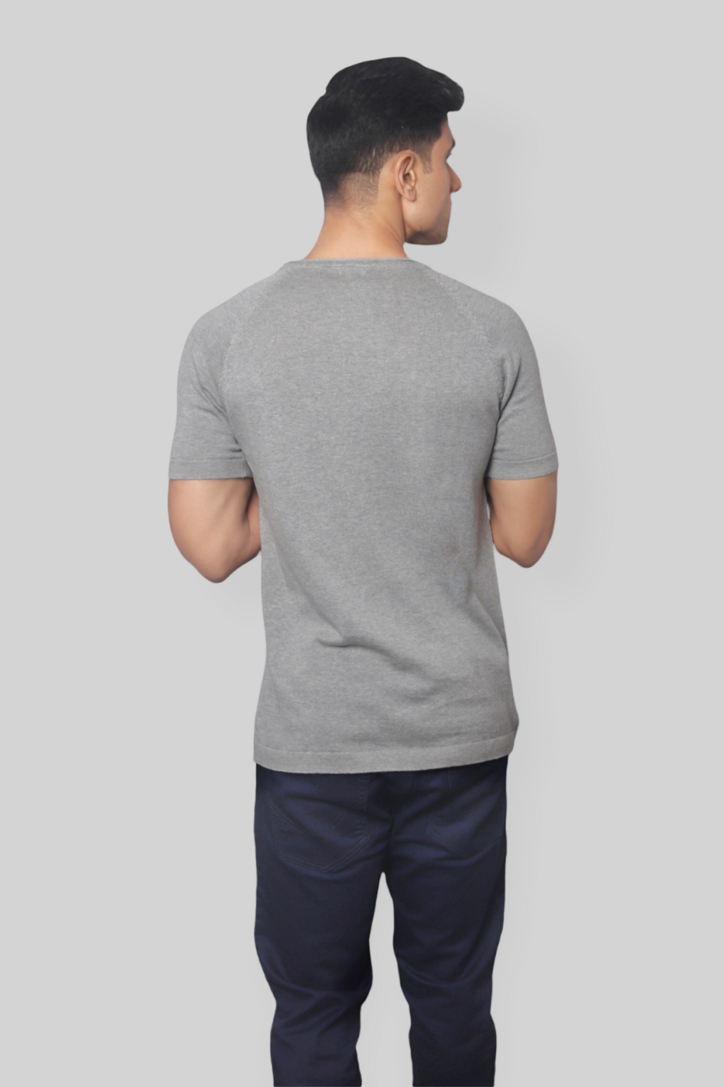 Grey Half Sleeve Rough neck Flat Knit T-Shirt