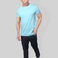 Solid Light blue plain Round Neck Cotton Tshirt for men