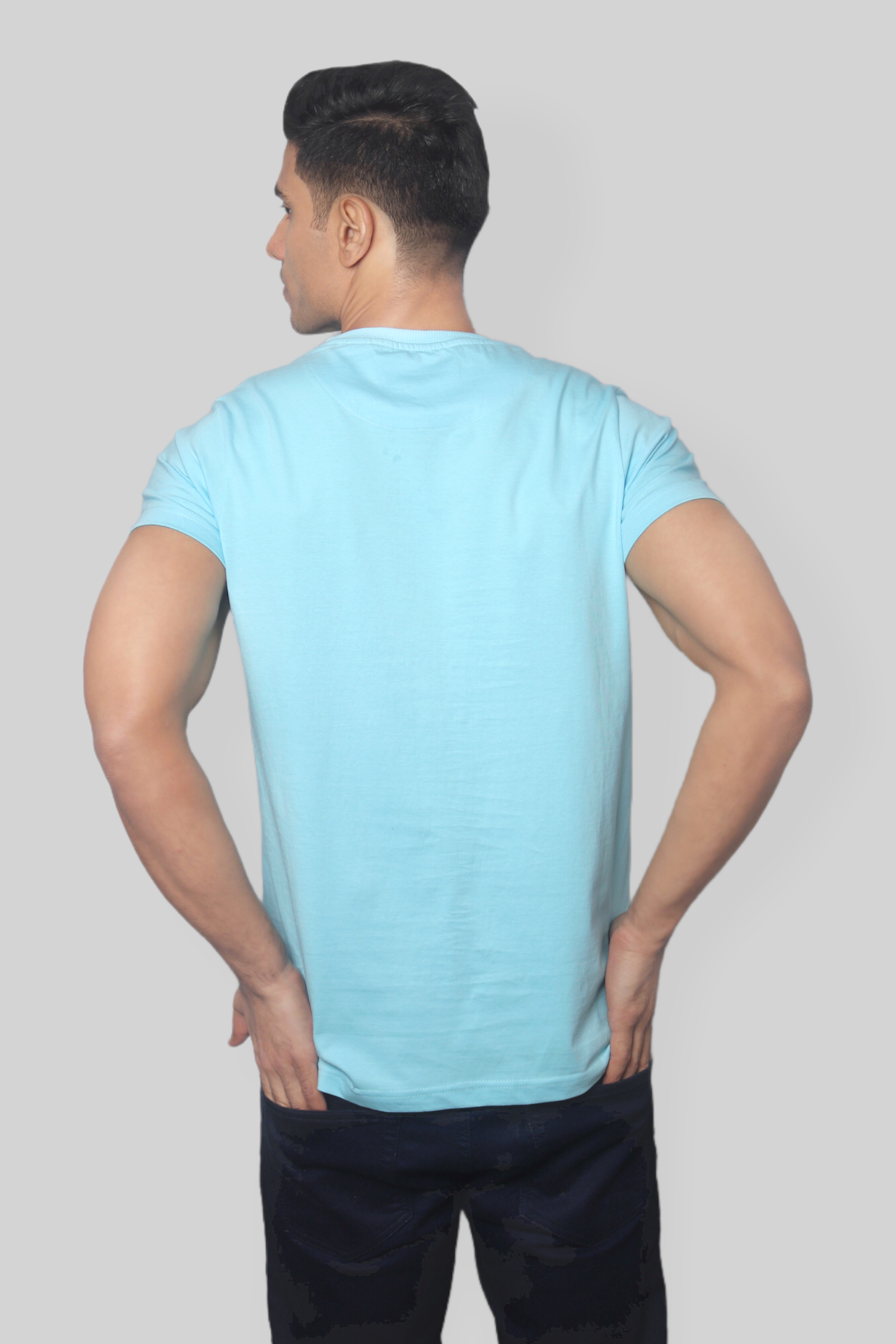 Solid Light blue plain Round Neck Cotton Tshirt for men