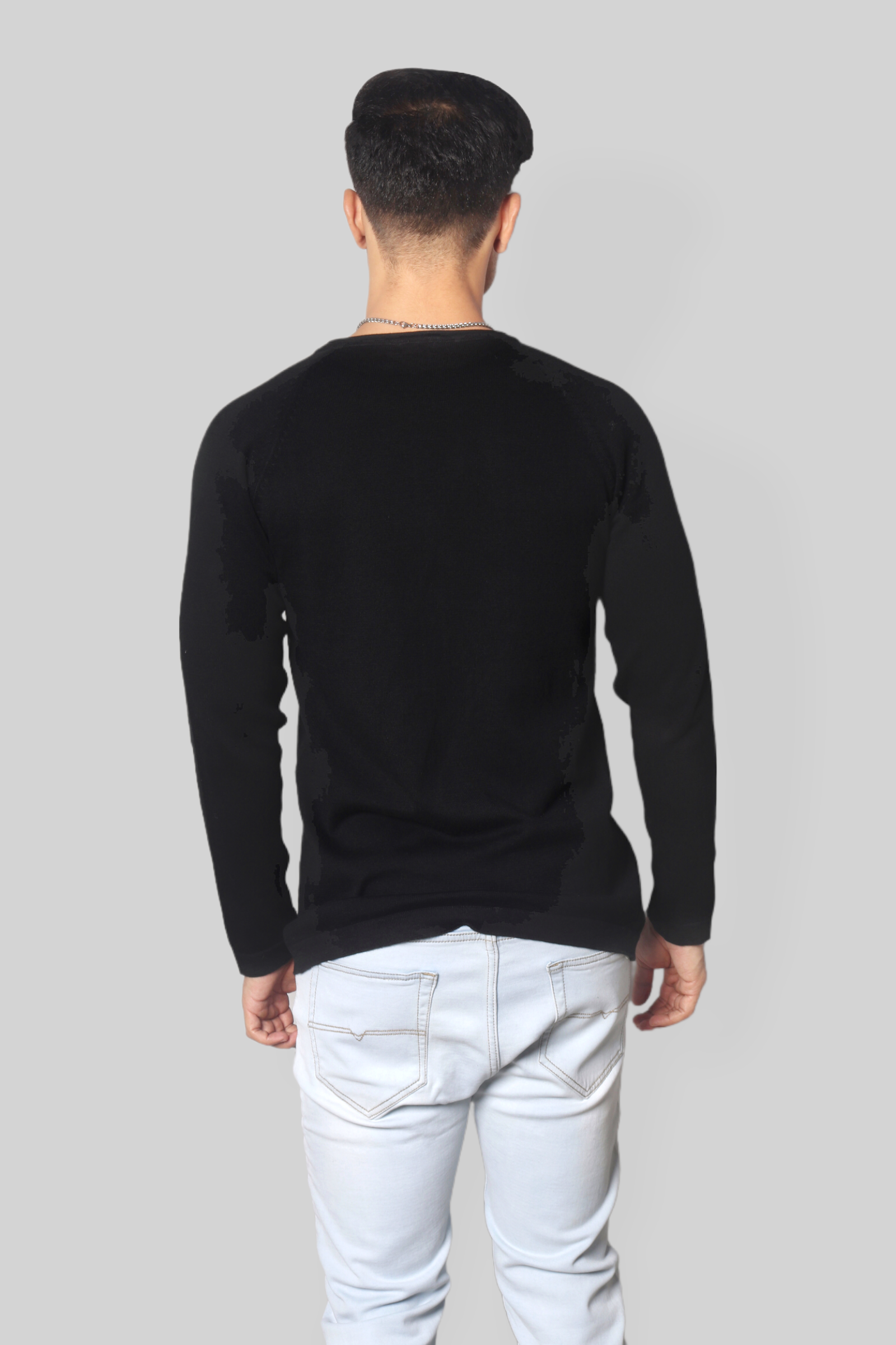 Mens Black Flat Knit Full Sleeve rough neck T-shirt