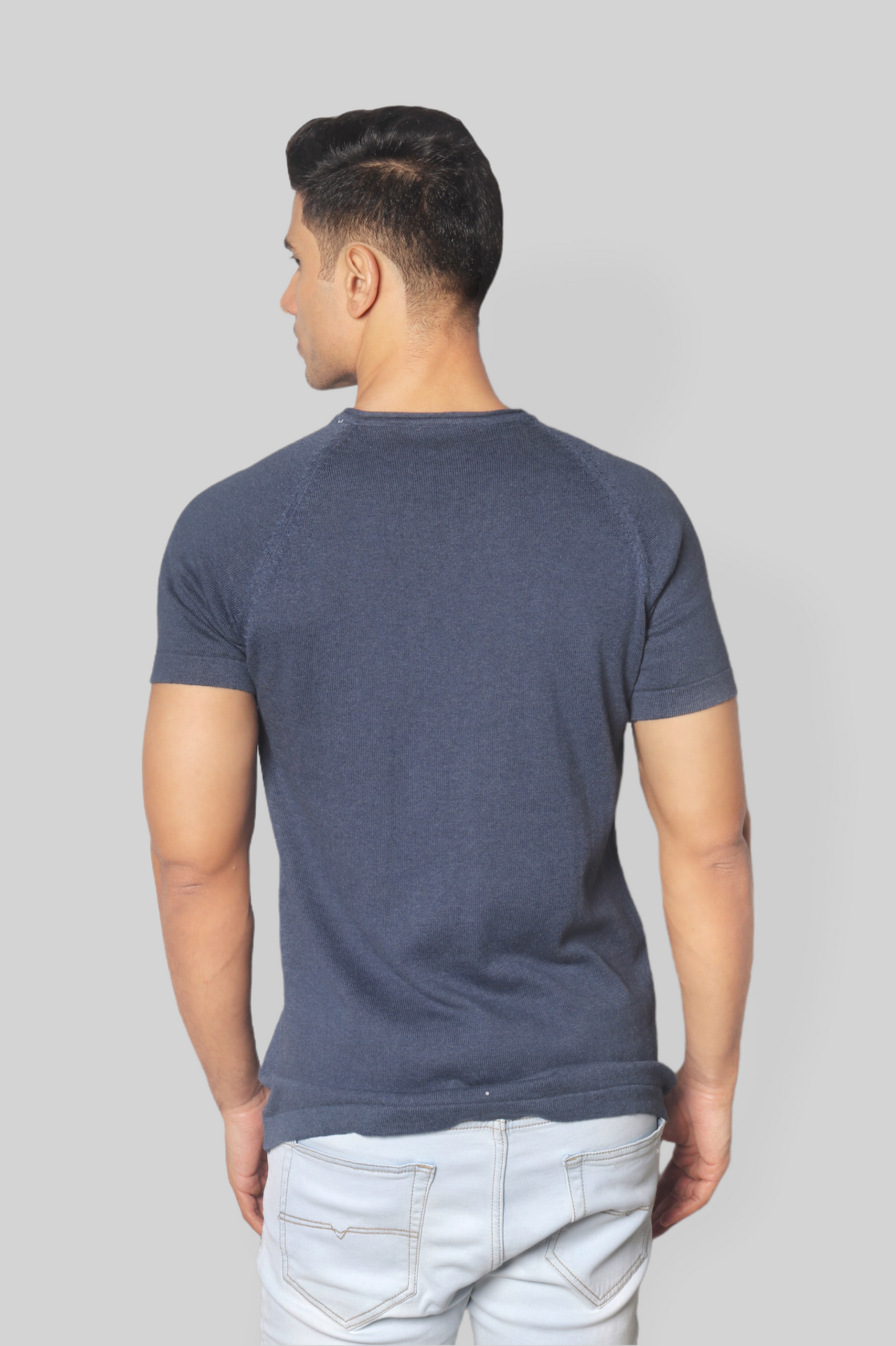 Airforce Blue Half Sleeve Flat Knit Rough neck T-Shirt for men