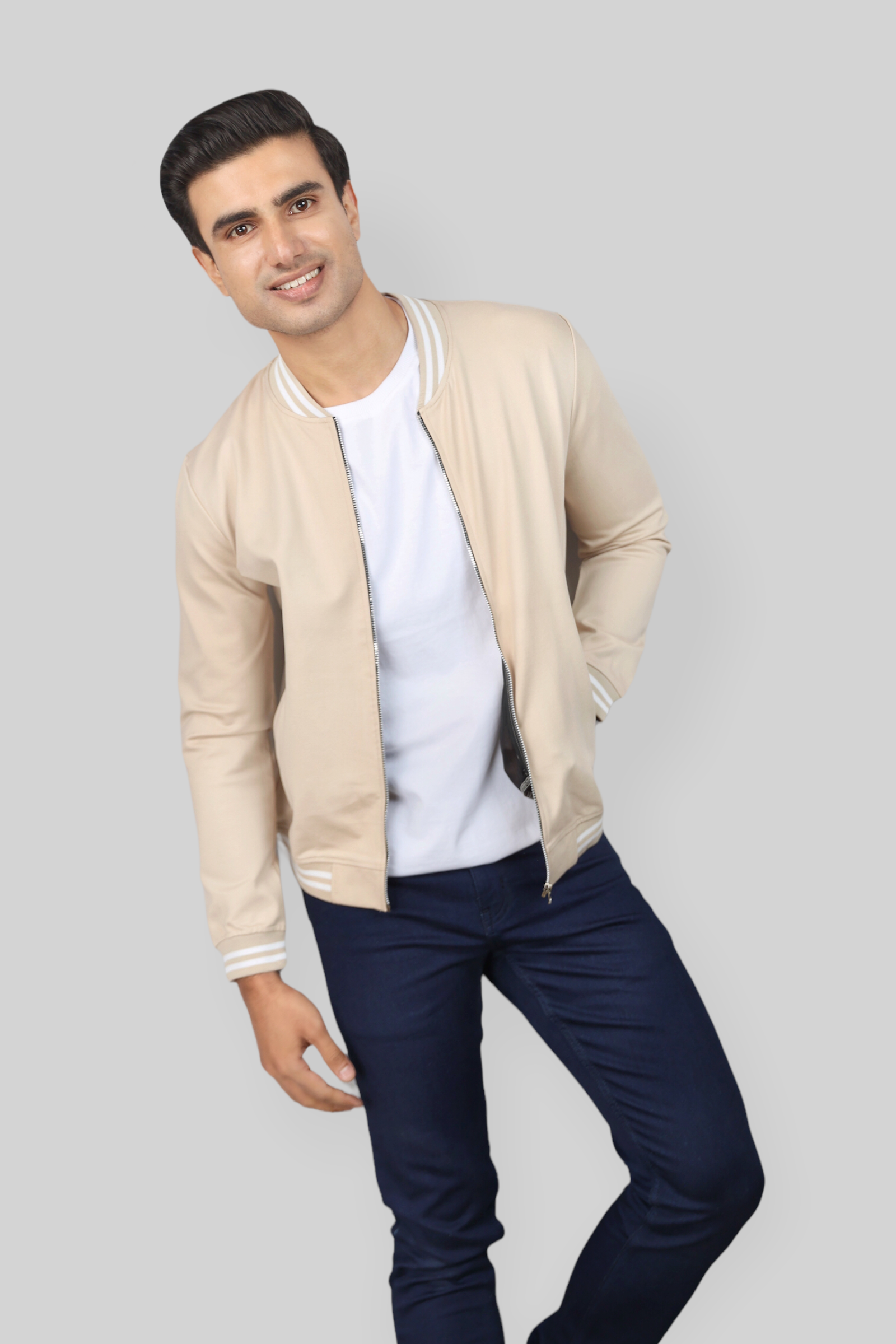 Classic Cream Bomber Jacket for men