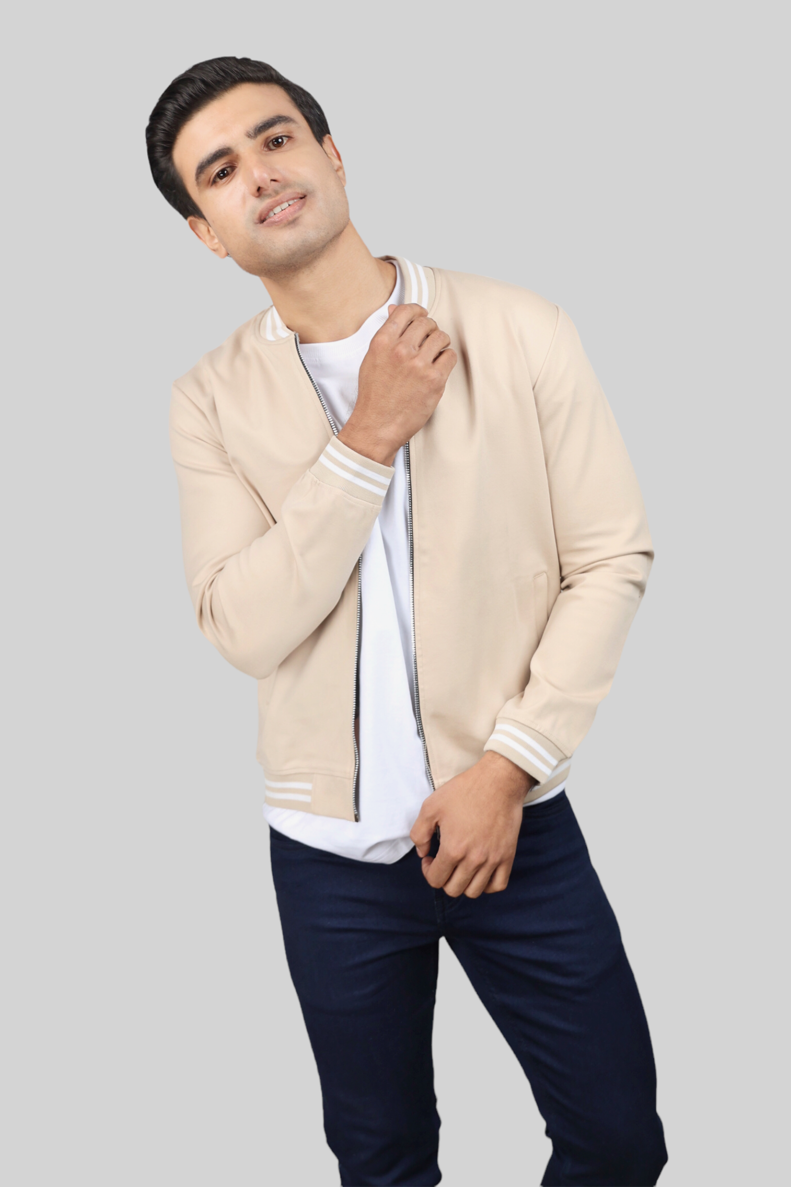 Classic Cream Bomber Jacket for men