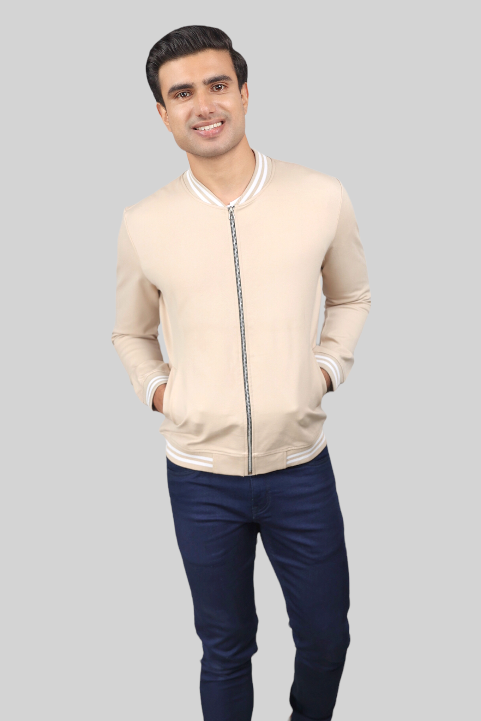 Classic Cream Bomber Jacket for men