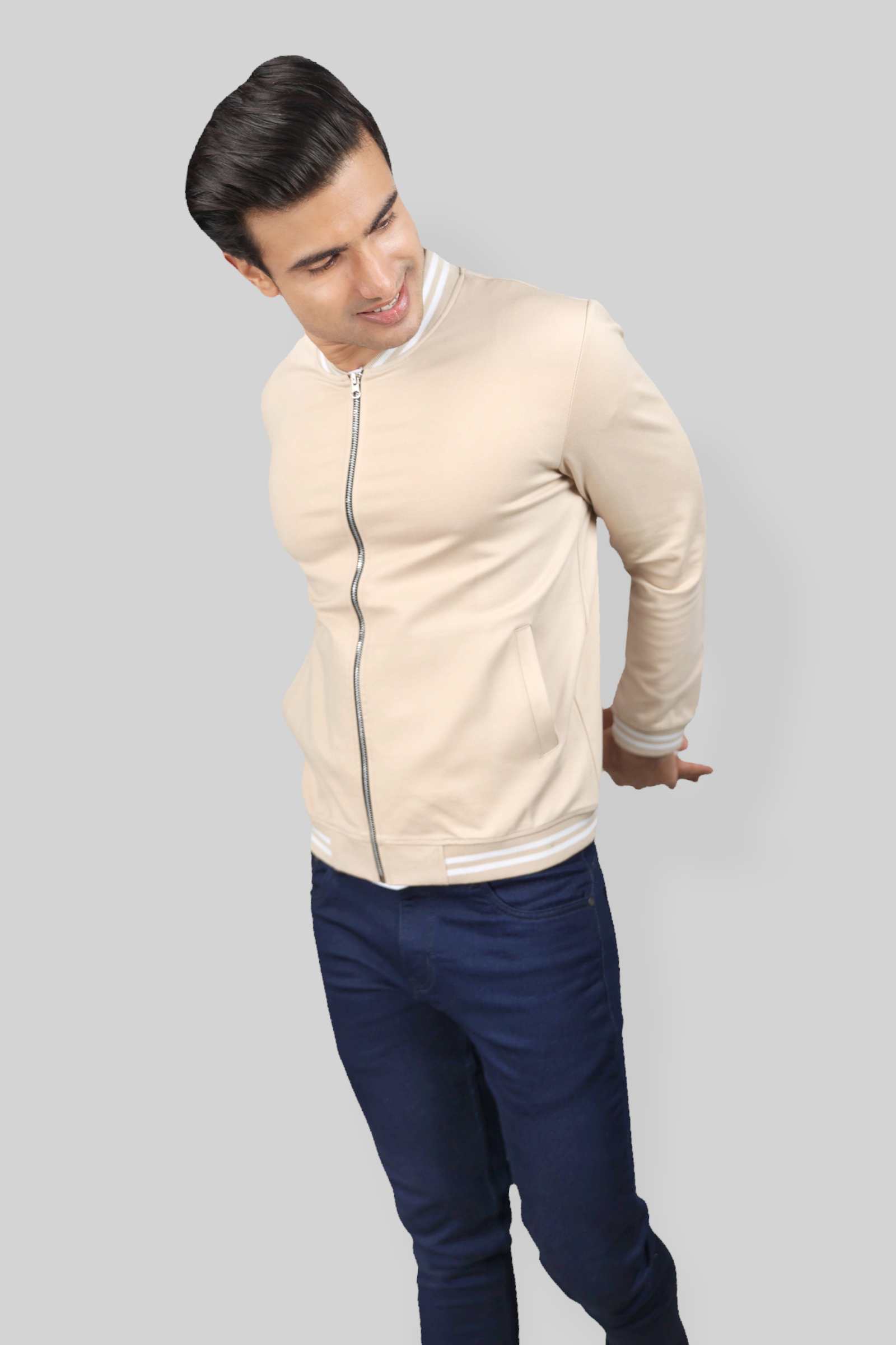 Classic Cream Bomber Jacket for men