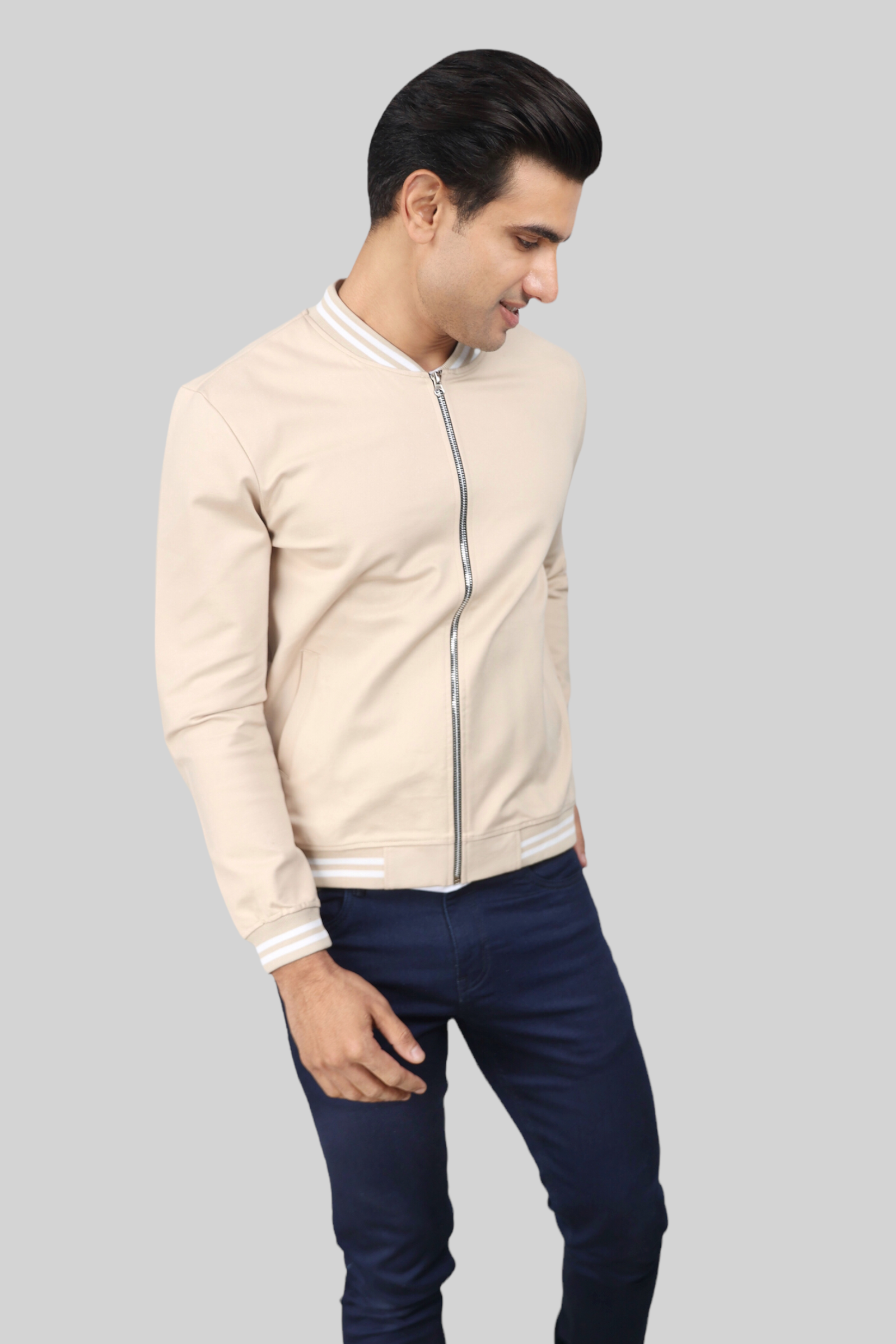 Classic Cream Bomber Jacket for men