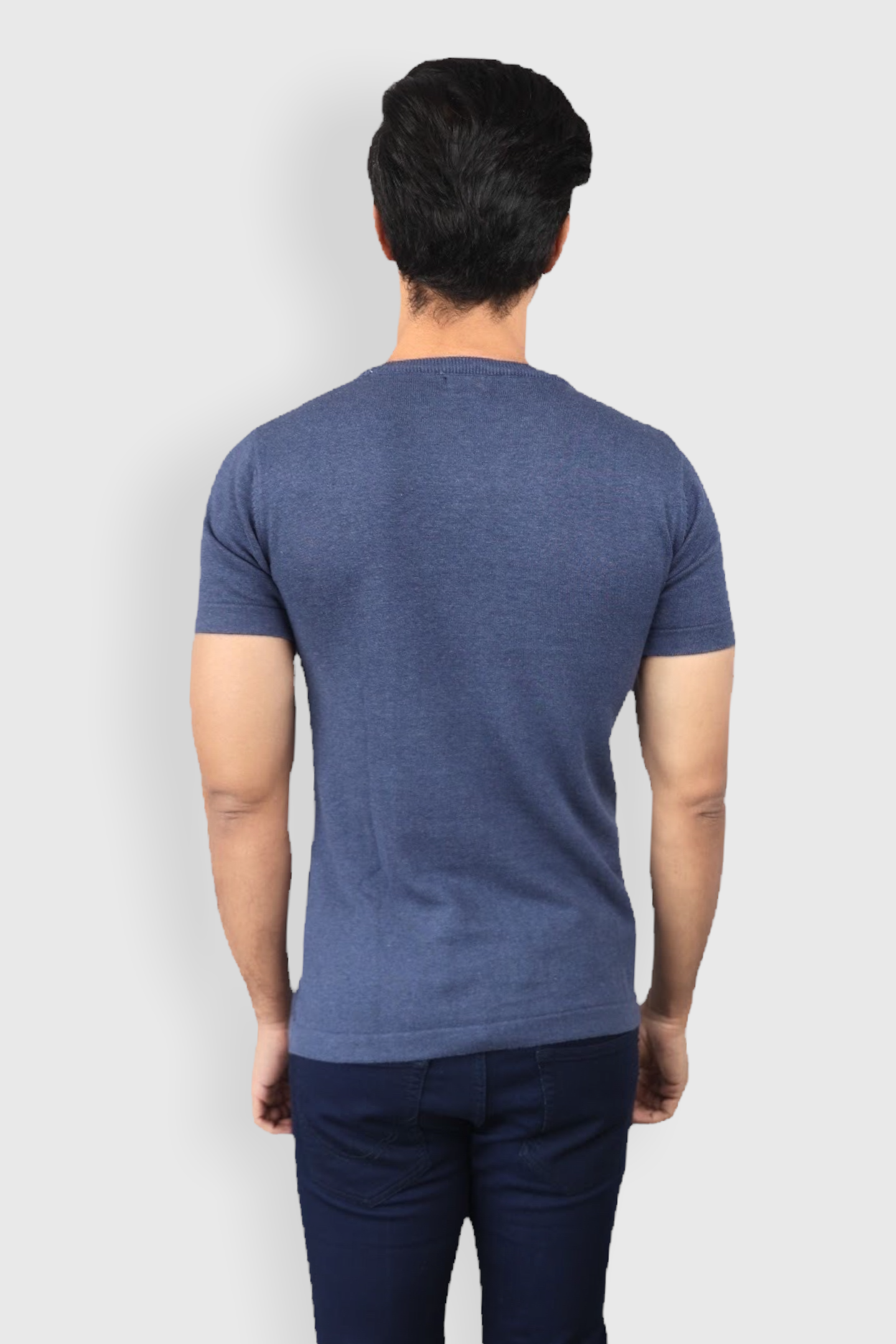 Airforce Blue Half Sleeve Flat Knit self striped Round neck T-Shirt for men