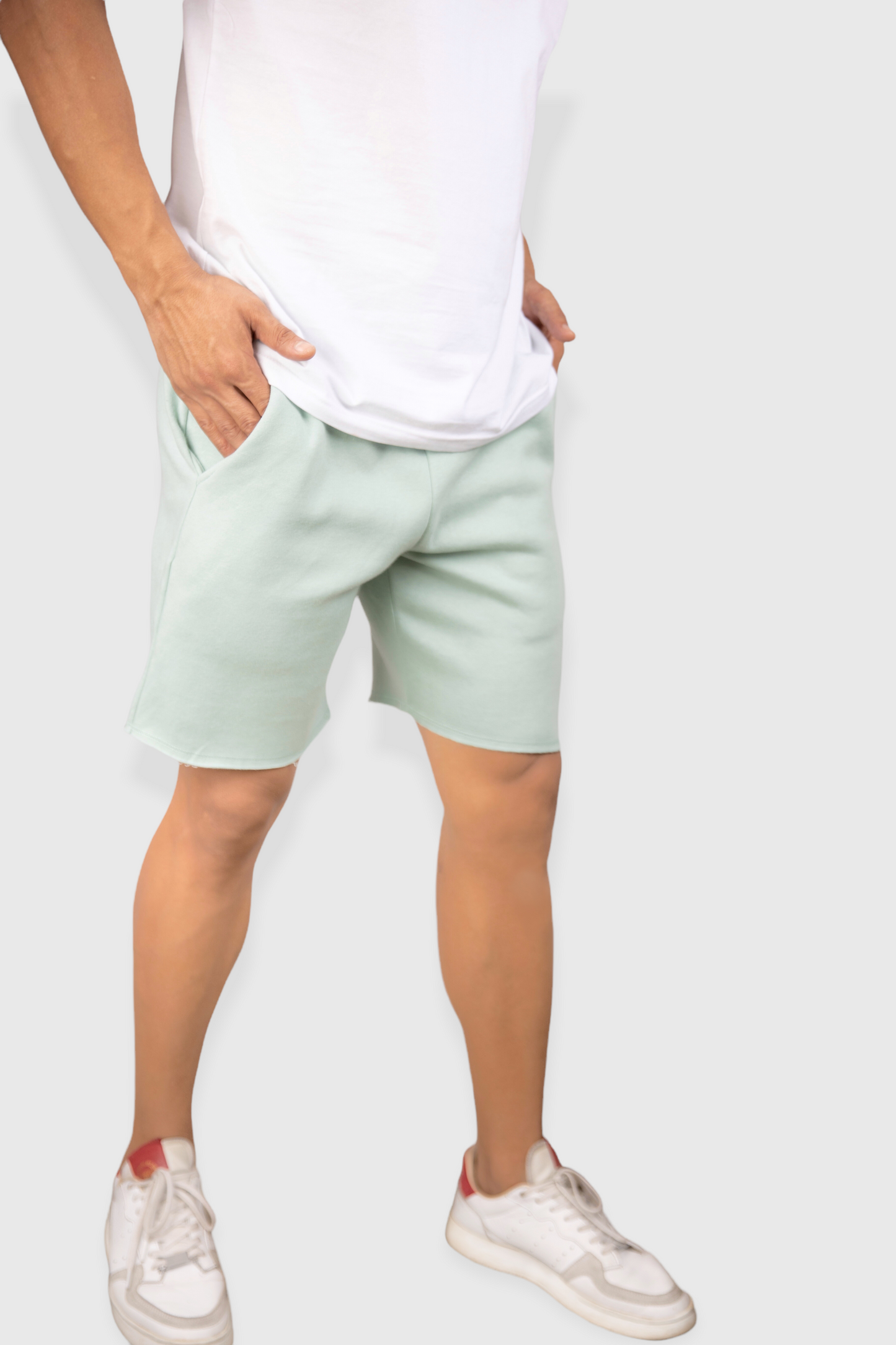 Pastel Green casual cotton fleece shorts for men