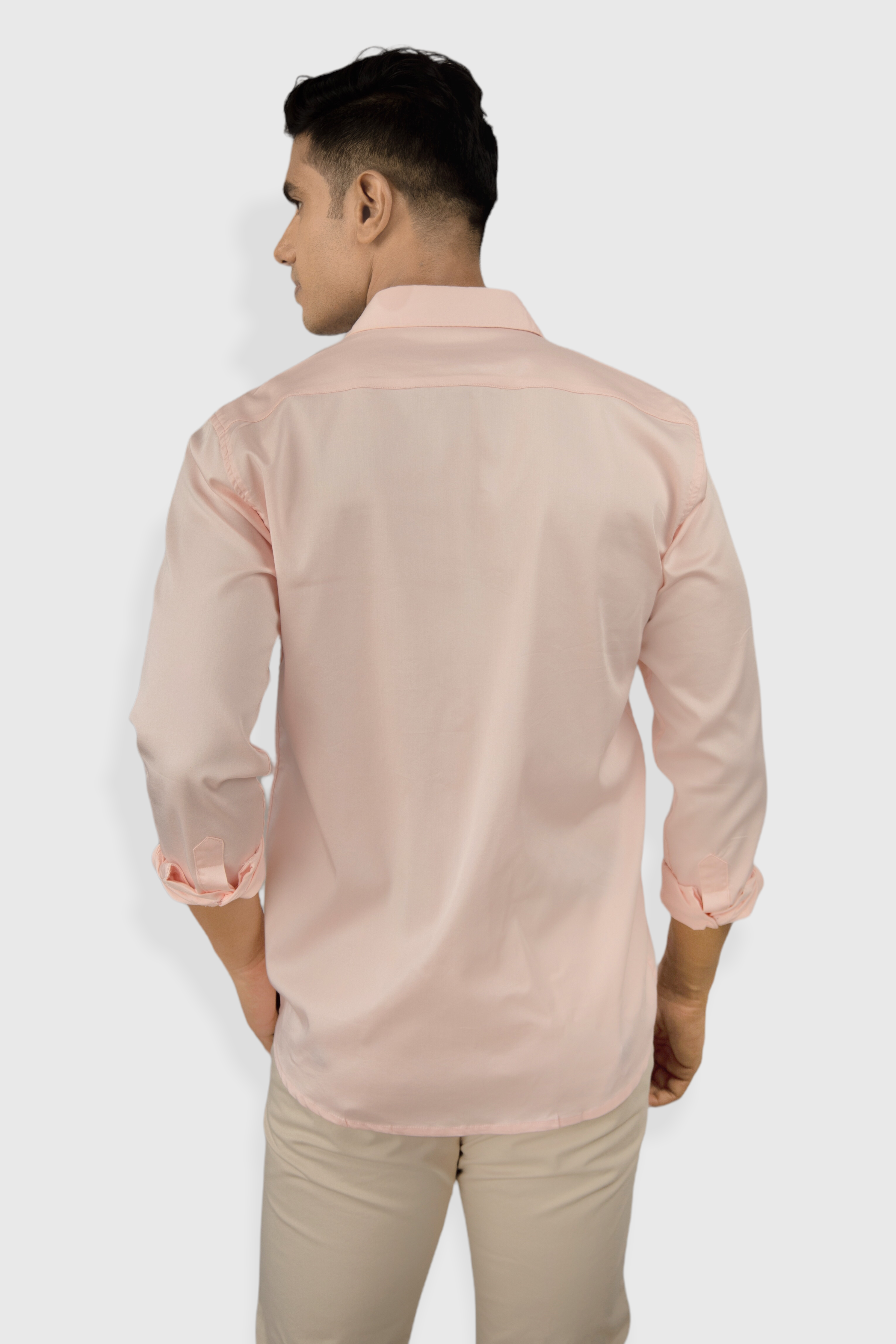 Pink Plain premium Cotton satin shirt with pocket for men