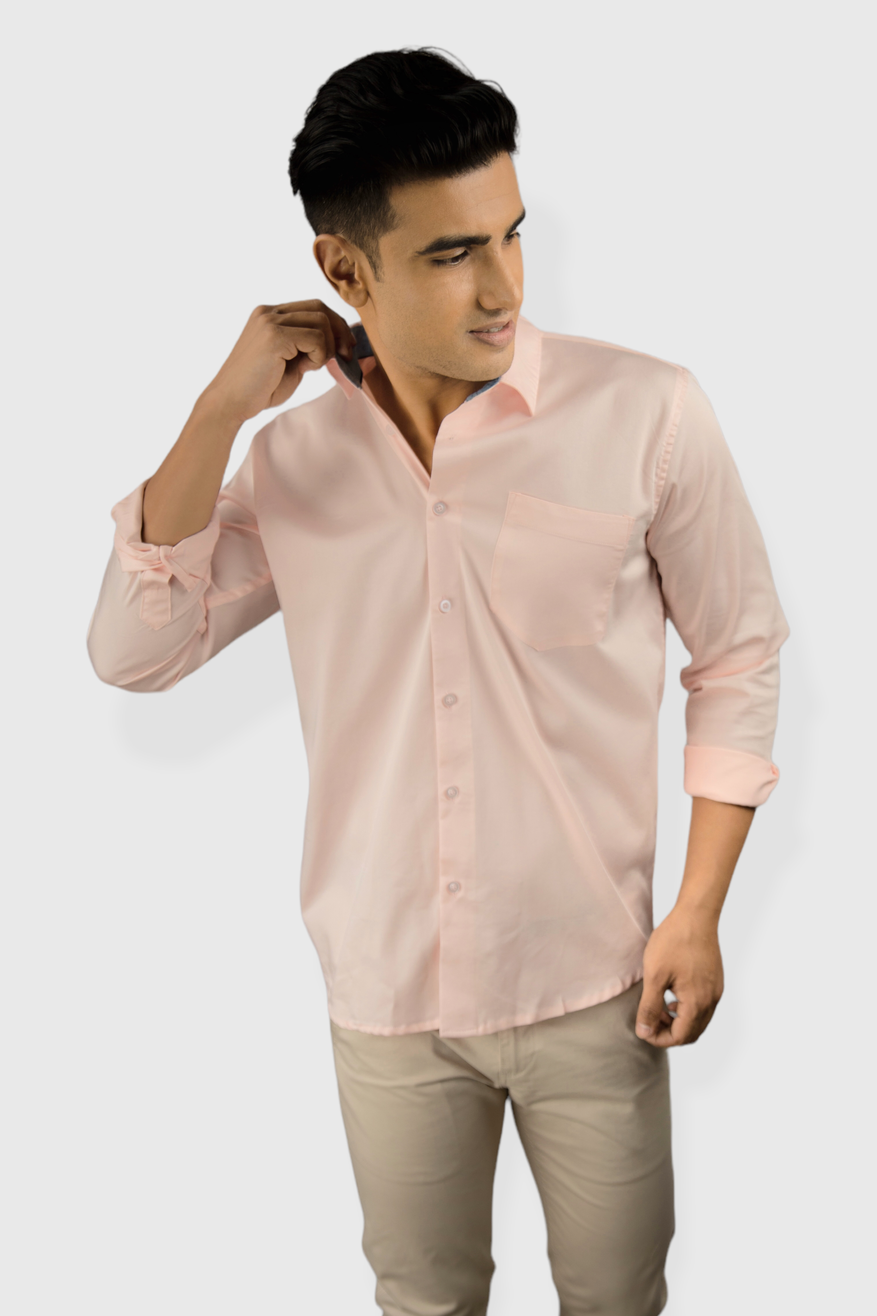 Pink Plain premium Cotton satin shirt with pocket for men