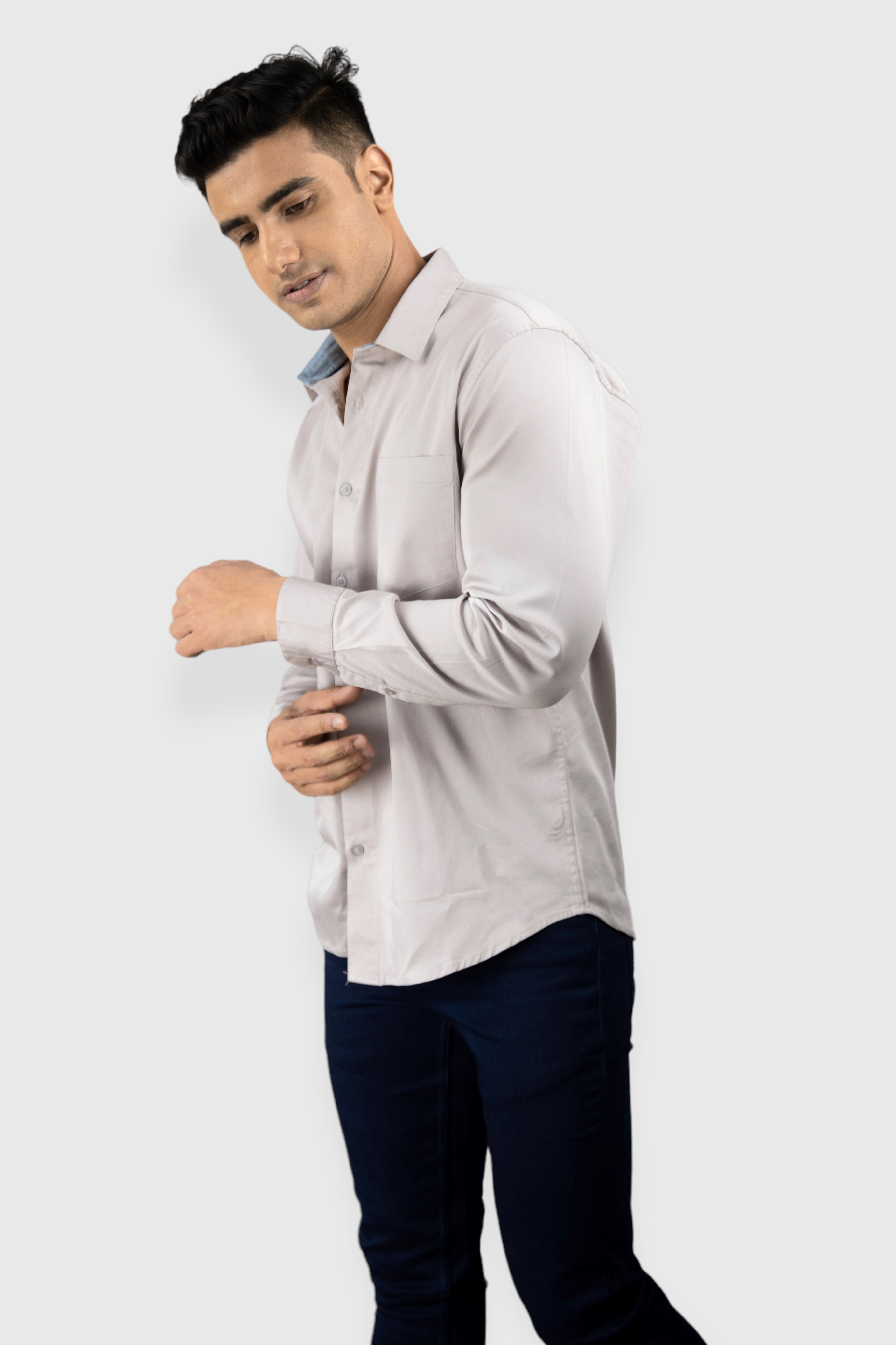 Gray Plain premium Cotton satin shirt with pocket for men