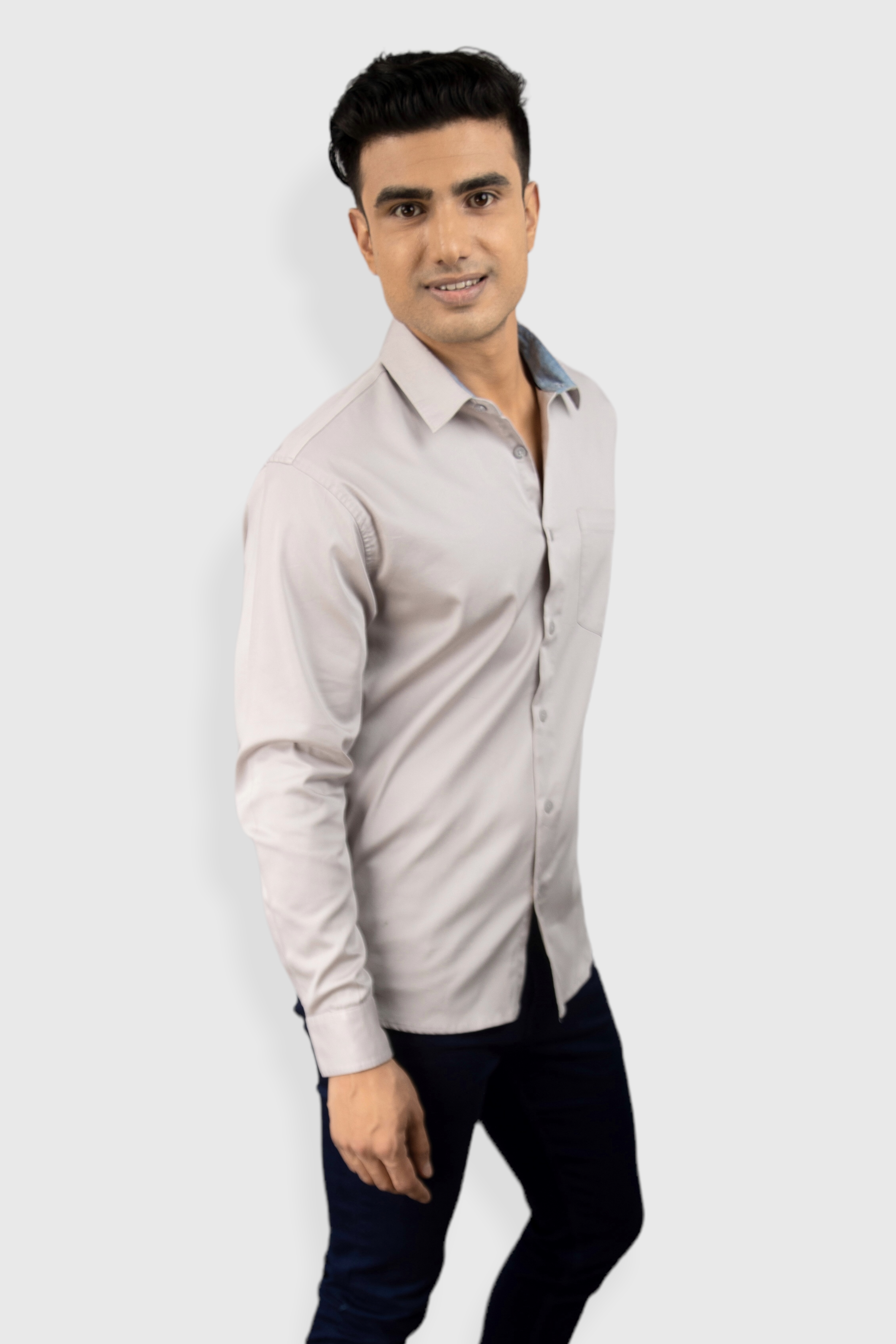 Gray Plain premium Cotton satin shirt with pocket for men