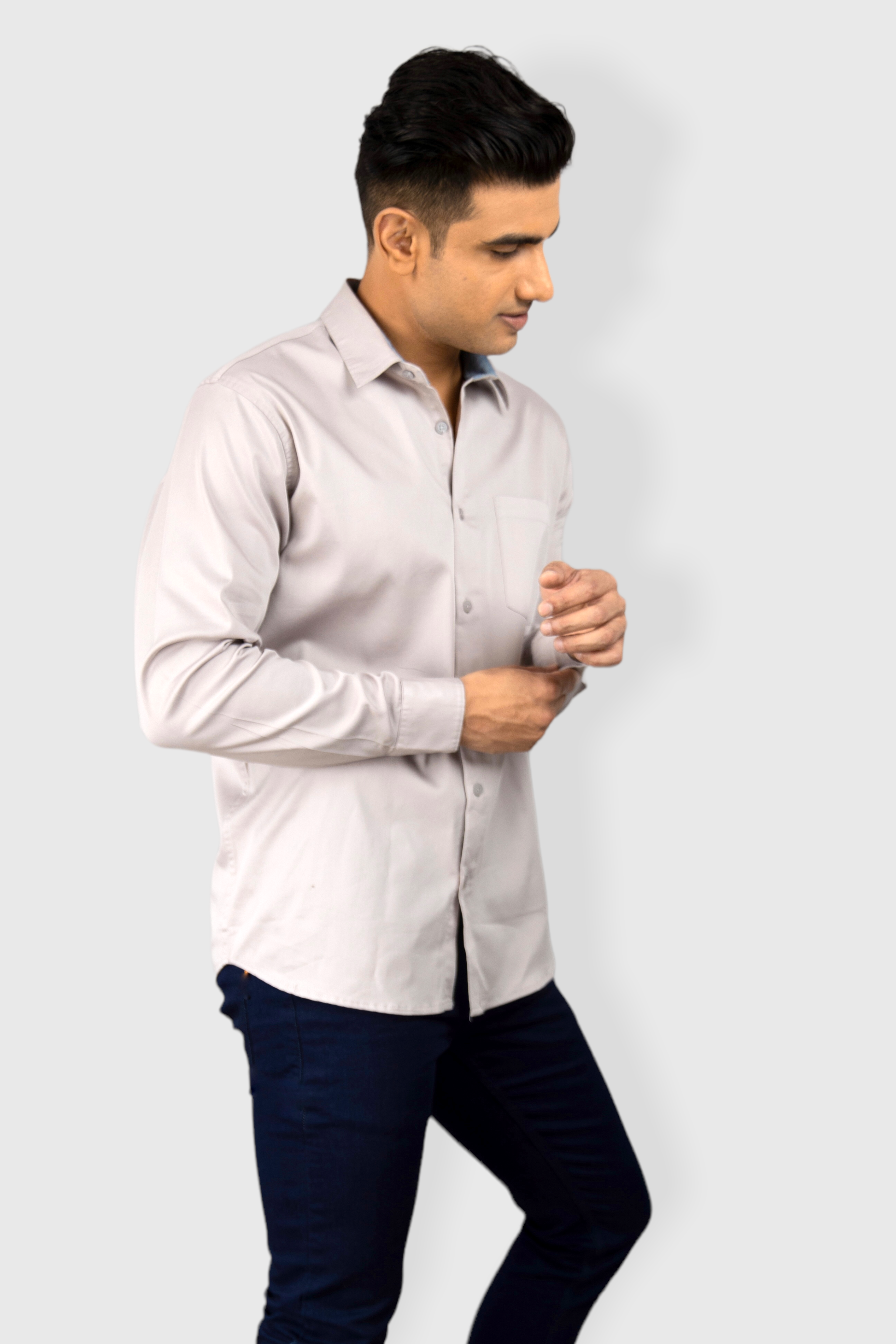 Gray Plain premium Cotton satin shirt with pocket for men