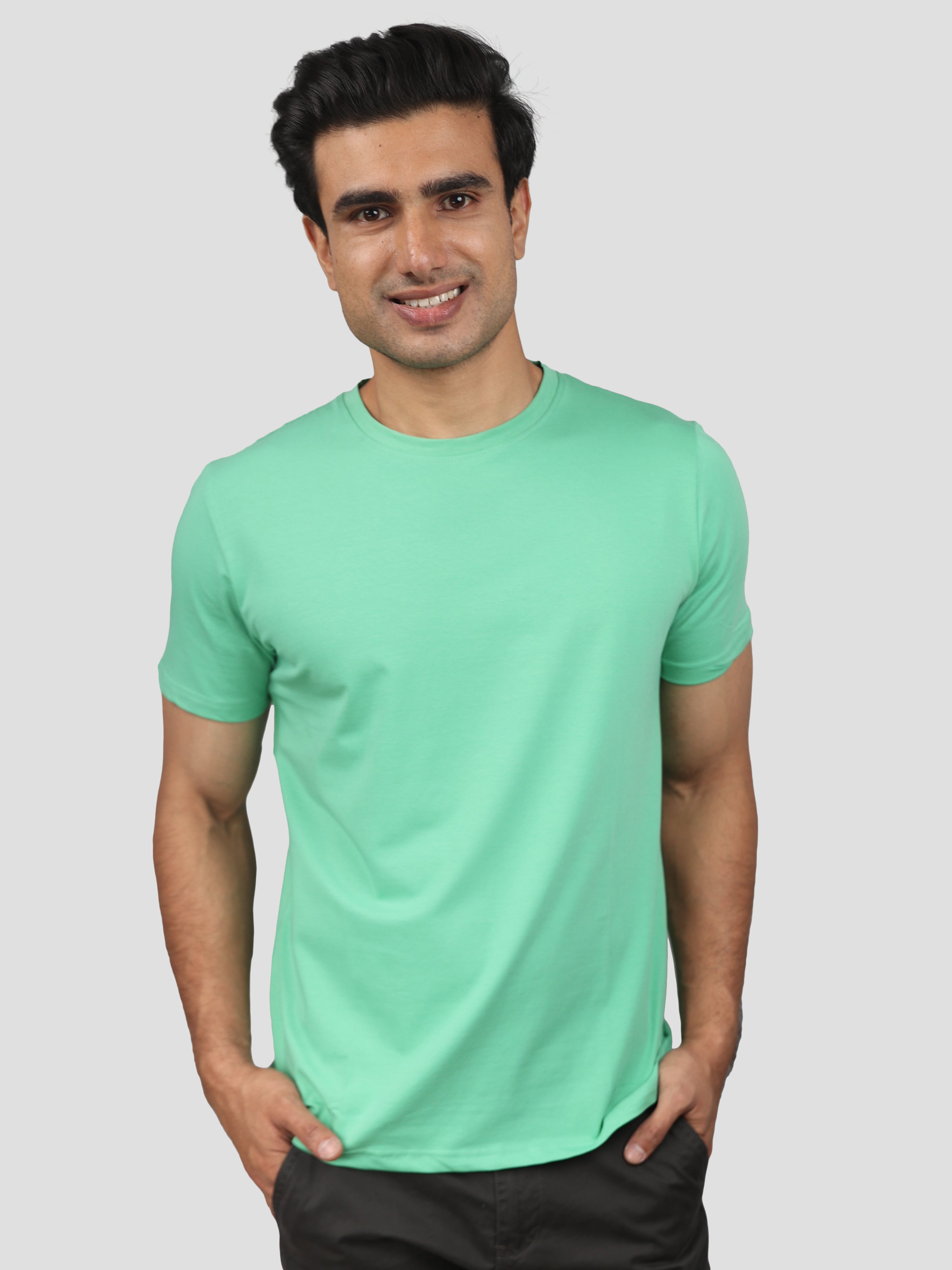 Green Super Stretch Round Neck Cotton Tshirt for men