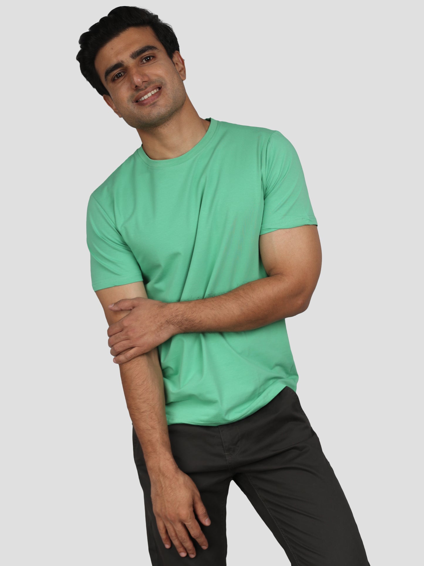 Green Super Stretch Round Neck Cotton Tshirt for men