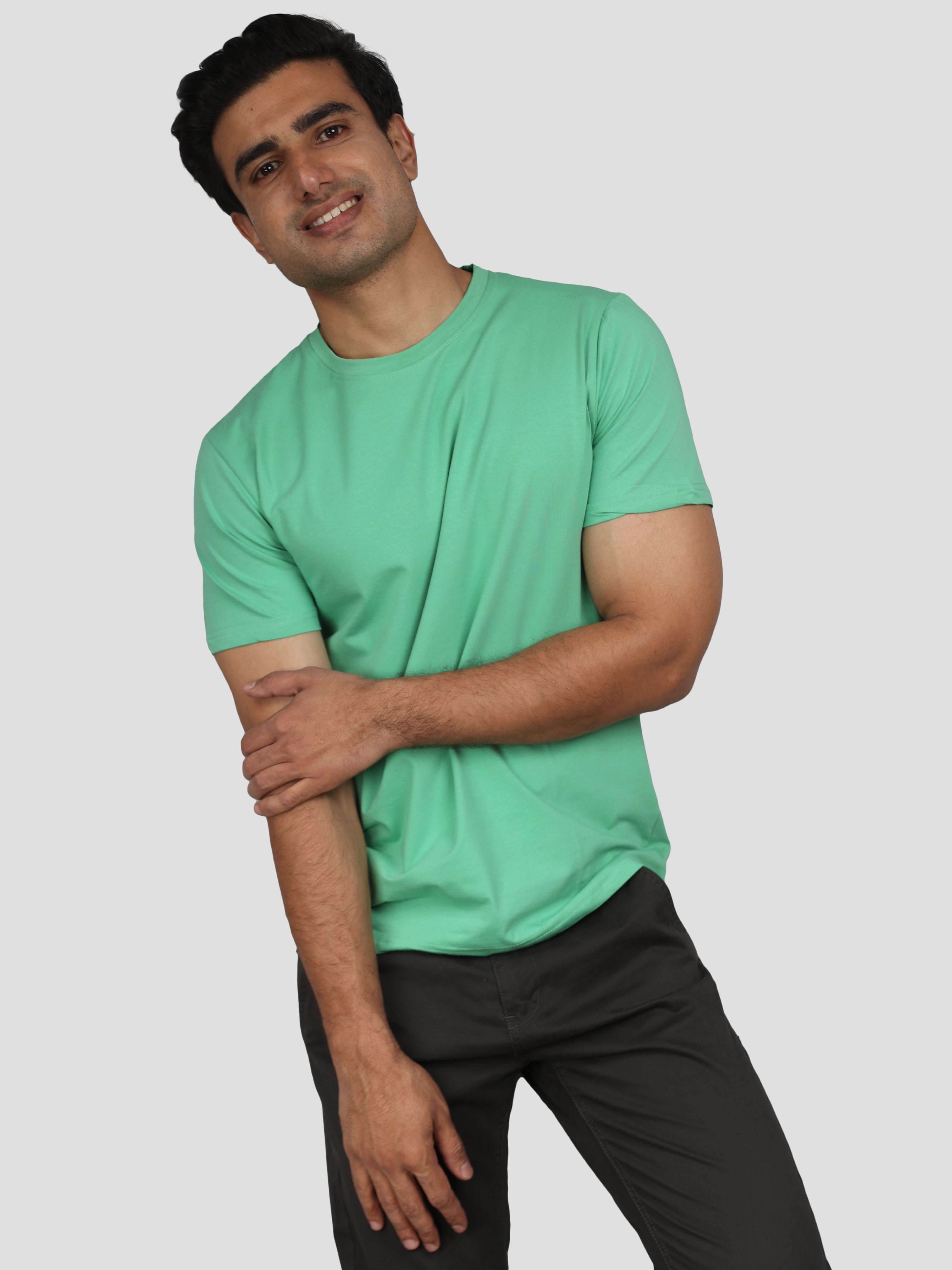 Green Super Stretch Round Neck Cotton Tshirt for men