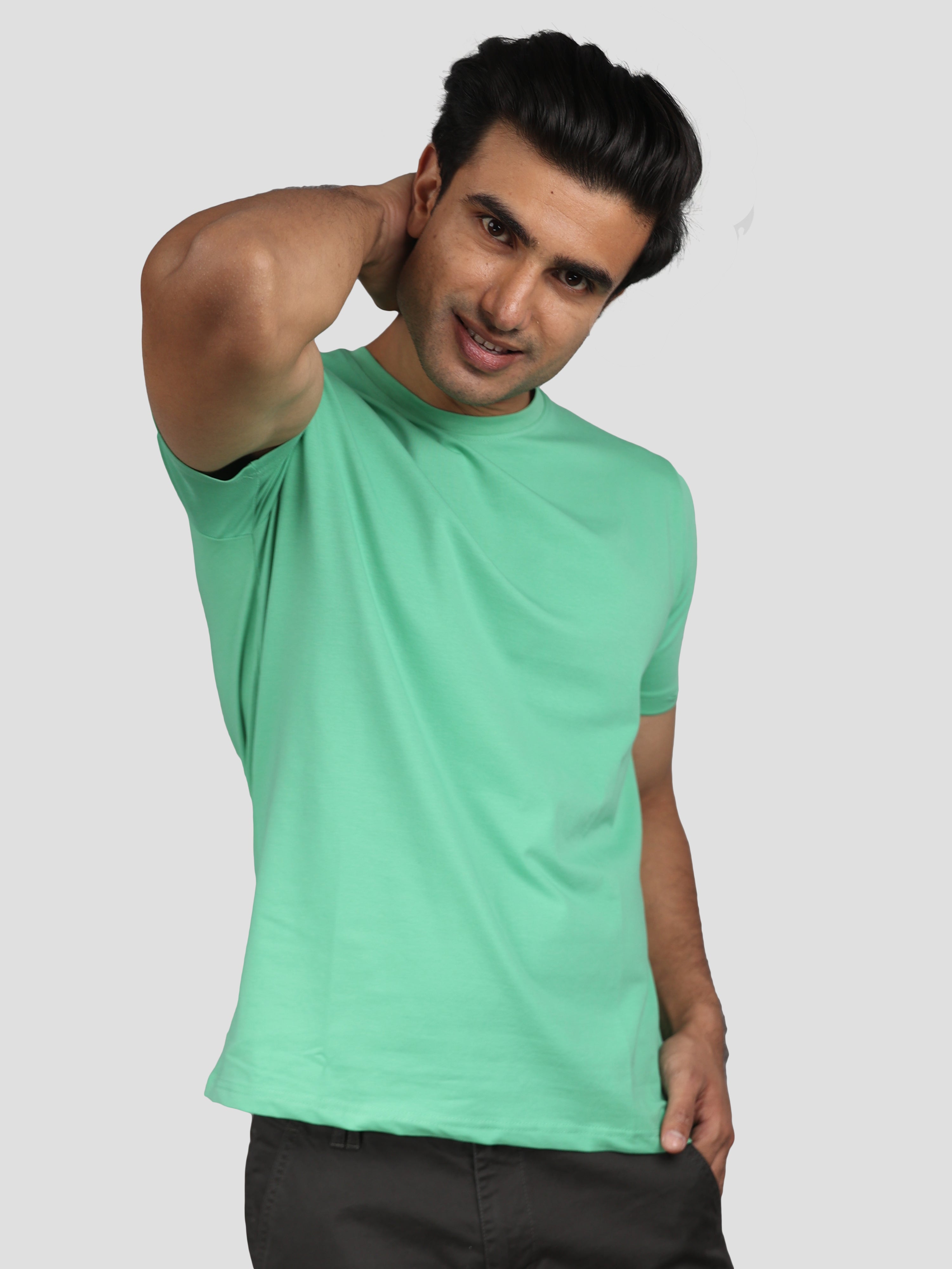 Green Super Stretch Round Neck Cotton Tshirt for men