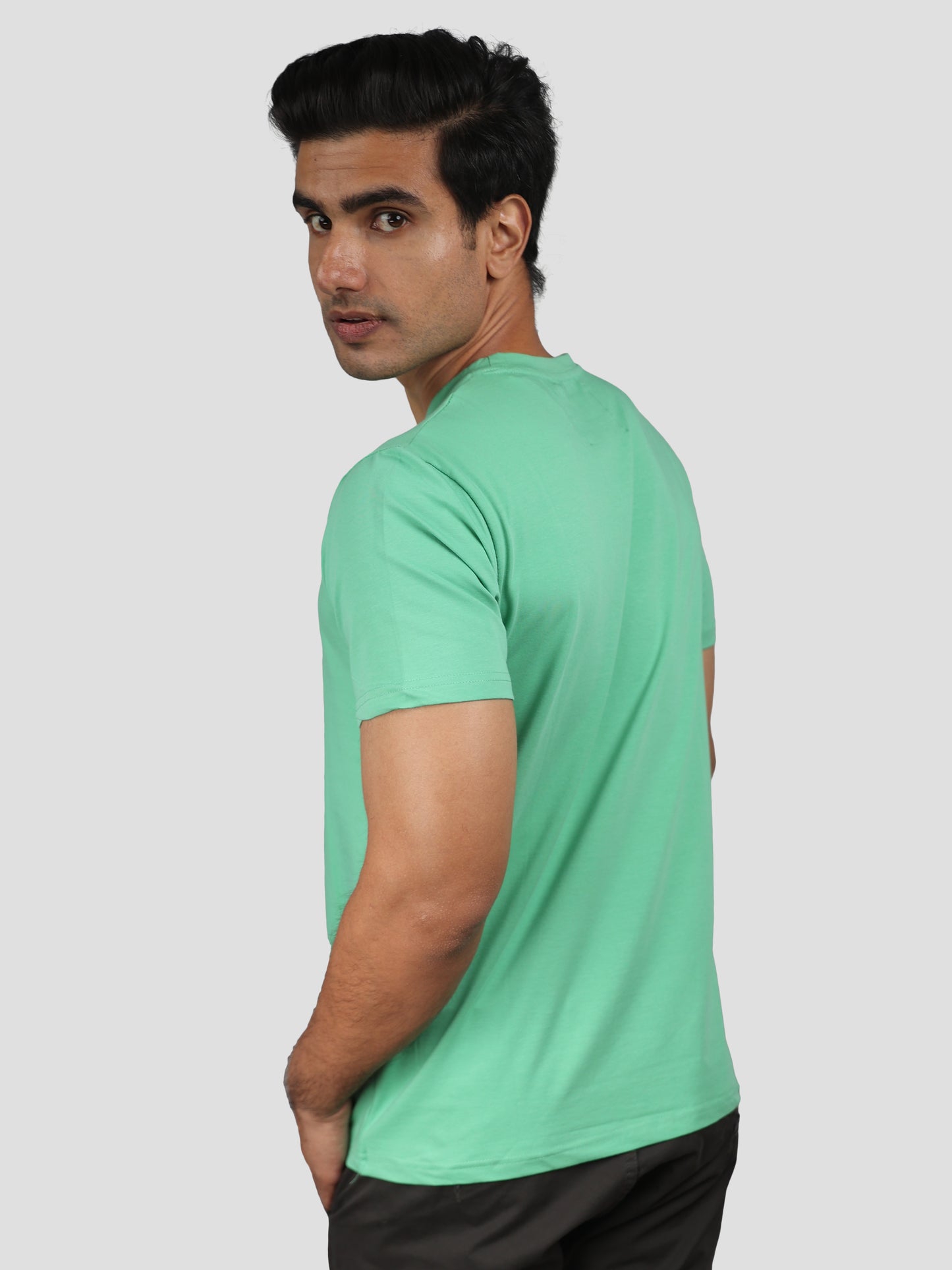 Green Super Stretch Round Neck Cotton Tshirt for men