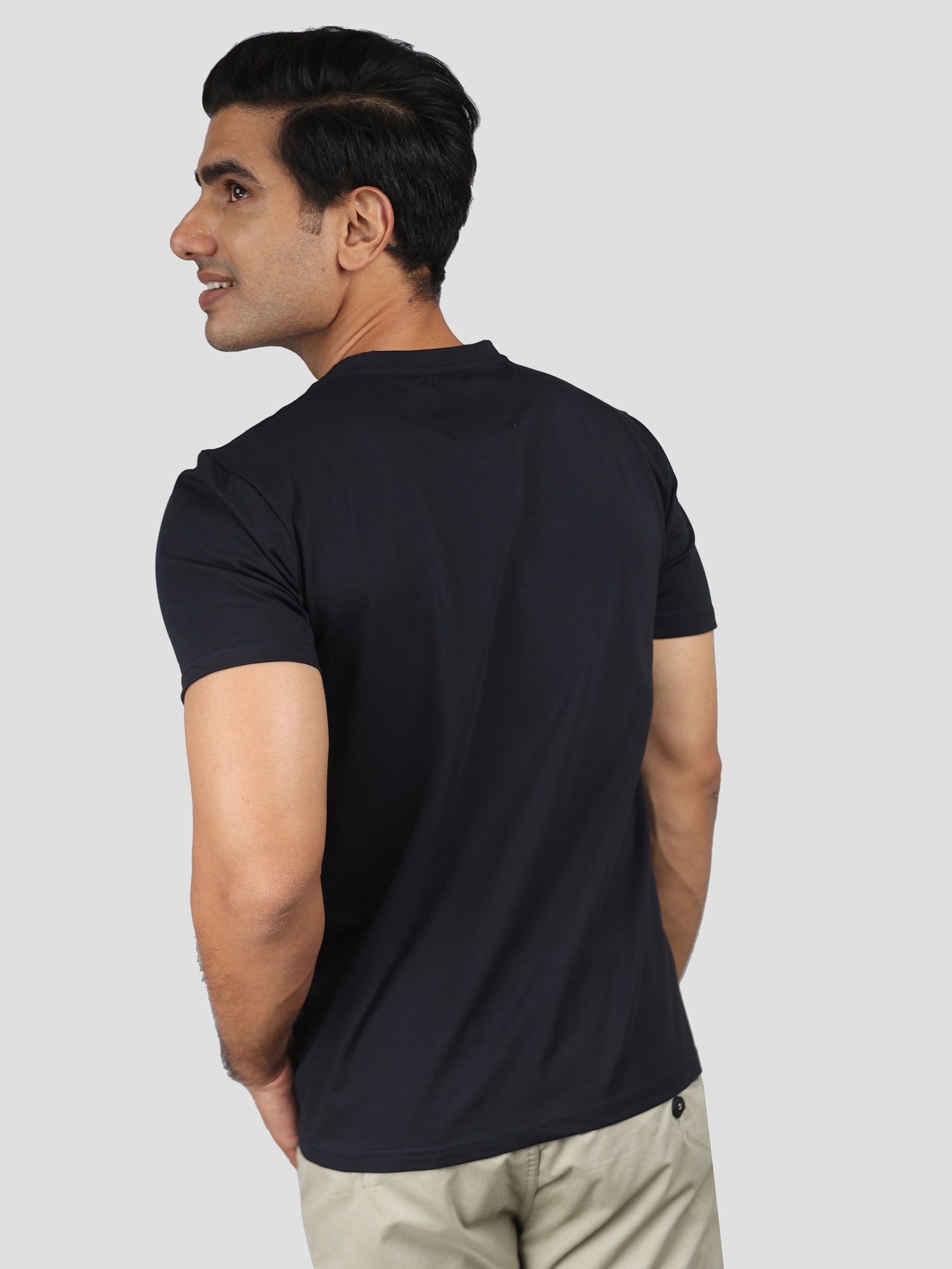 Solid Black Super Stretch Round Neck Cotton Tshirt for men