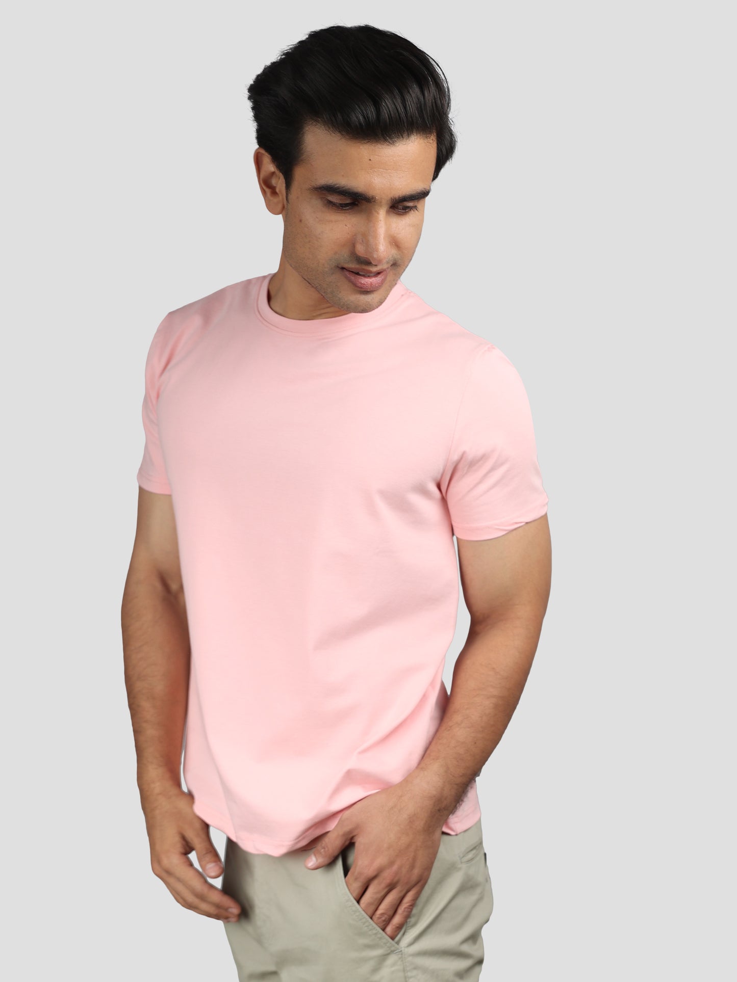 Pink Super Stretch Round Neck Cotton Tshirt for men