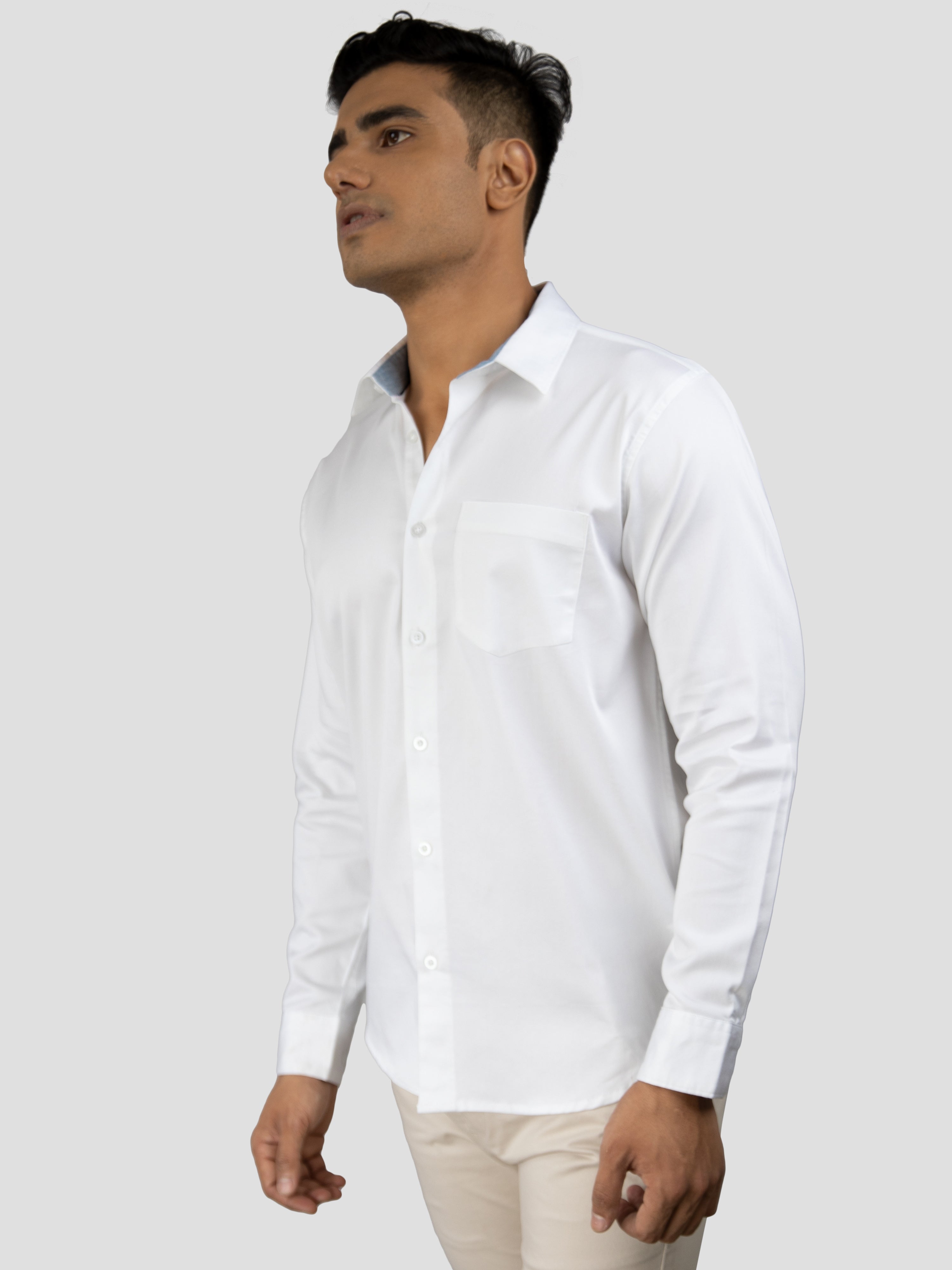 White Plain premium Cotton satin shirt with pocket for men