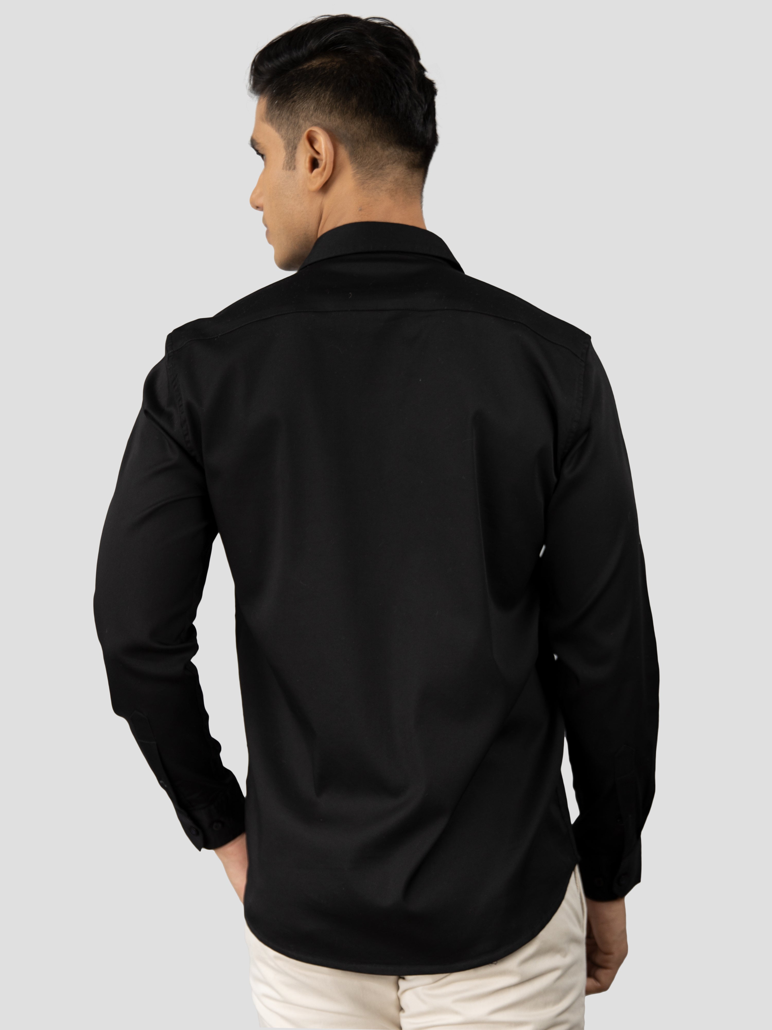 Black Plain premium Cotton satin shirt with pocket for men