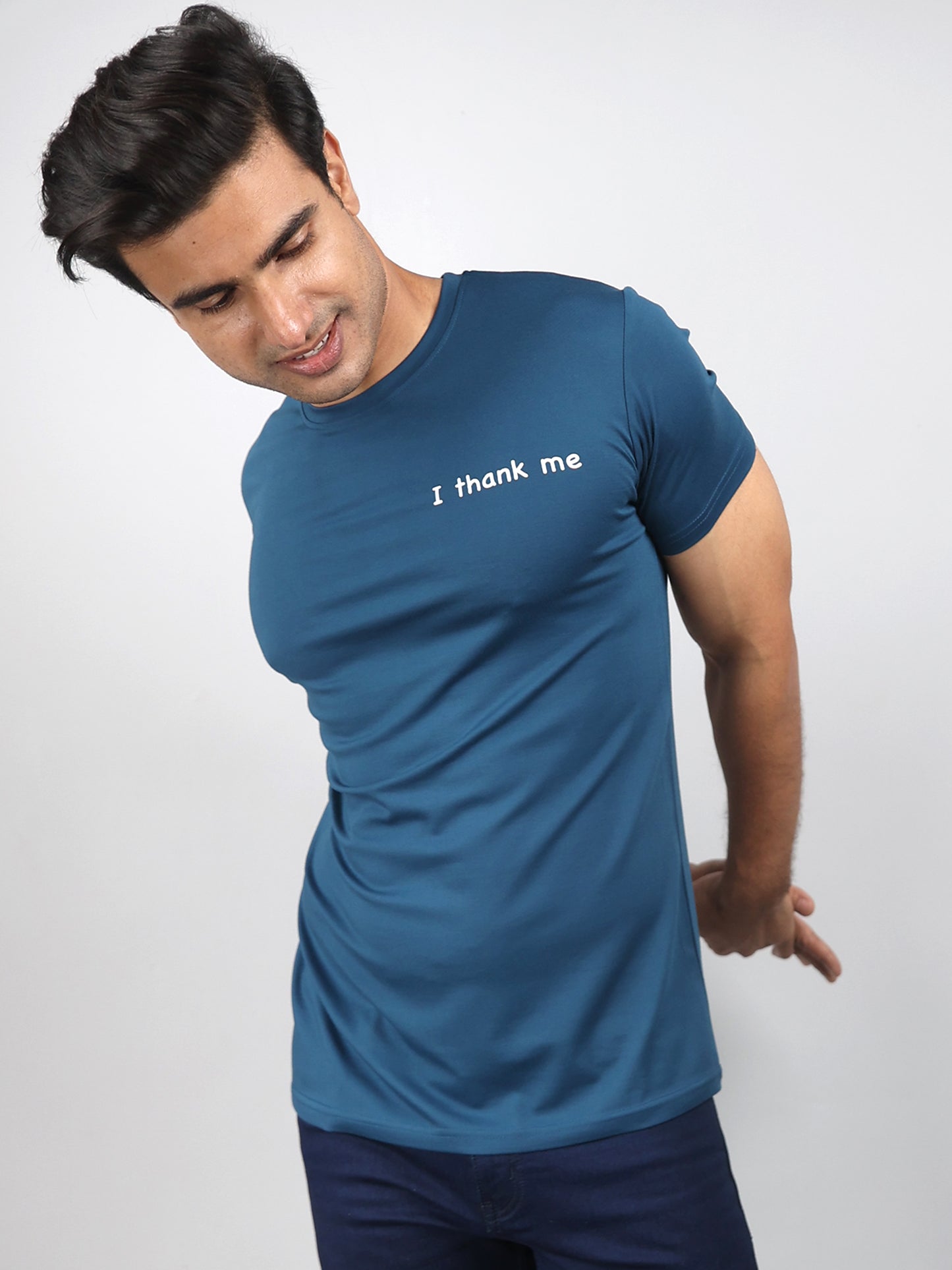 Classic Italian Blue I THANK ME printed T-shirt for men