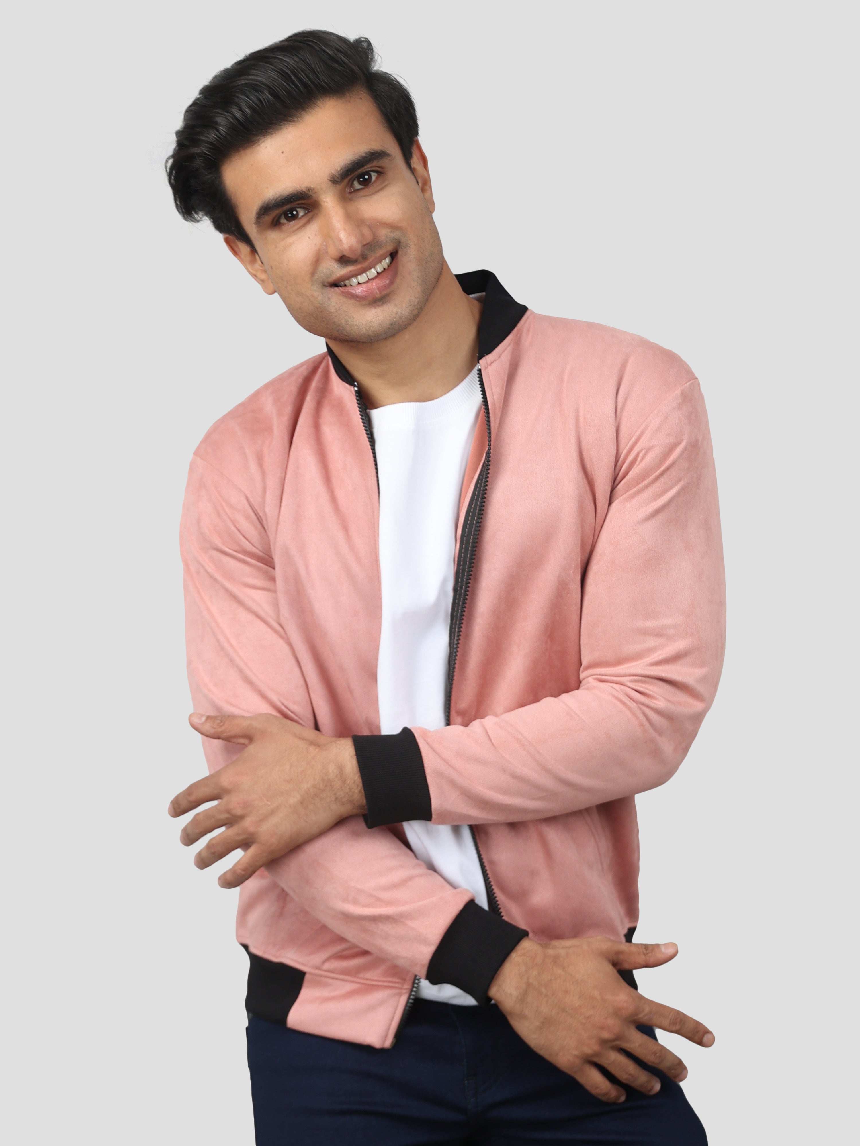 Rose Pink Suede Bomber jacket for men