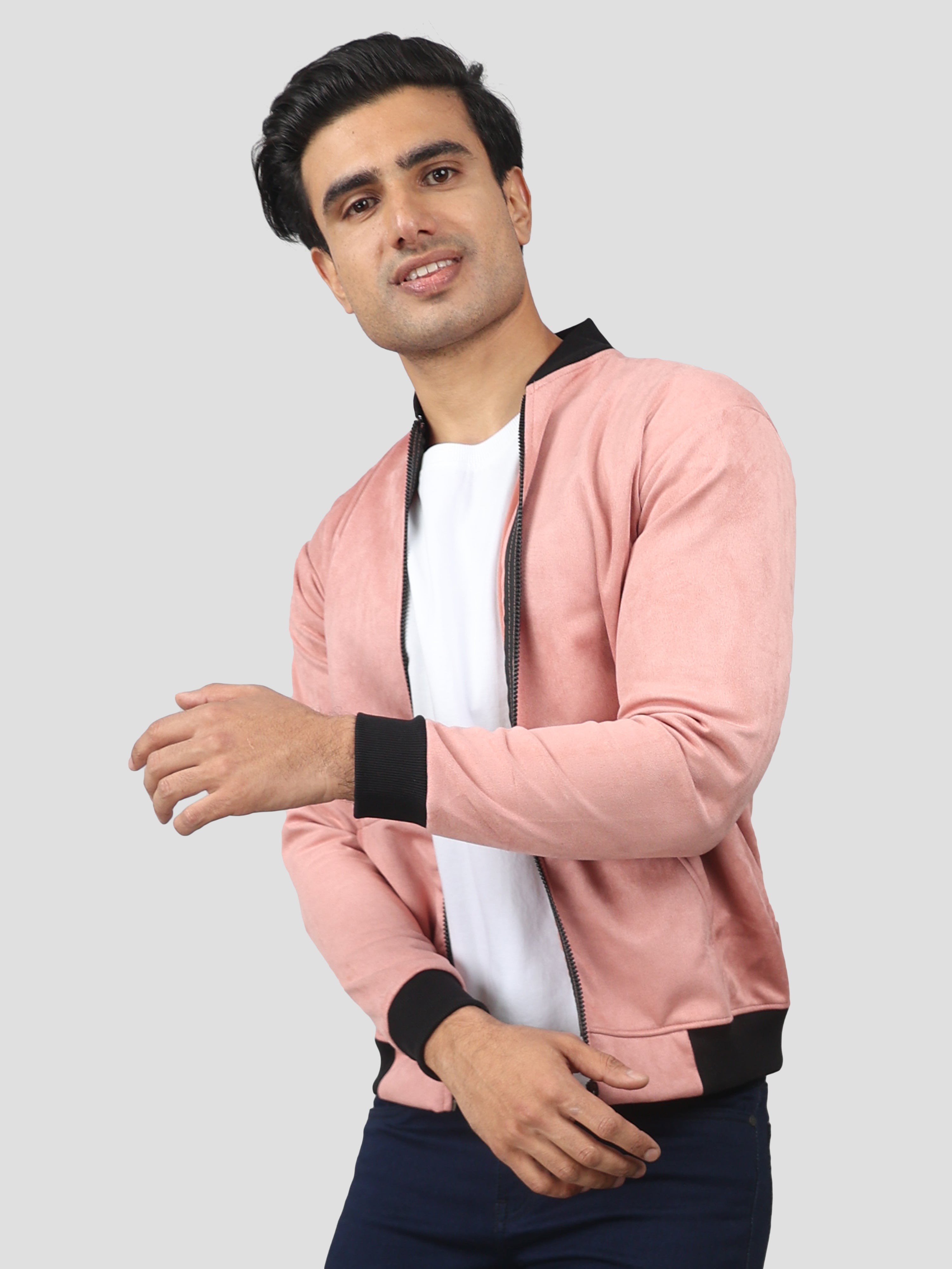 Rose Pink Suede Bomber jacket for men