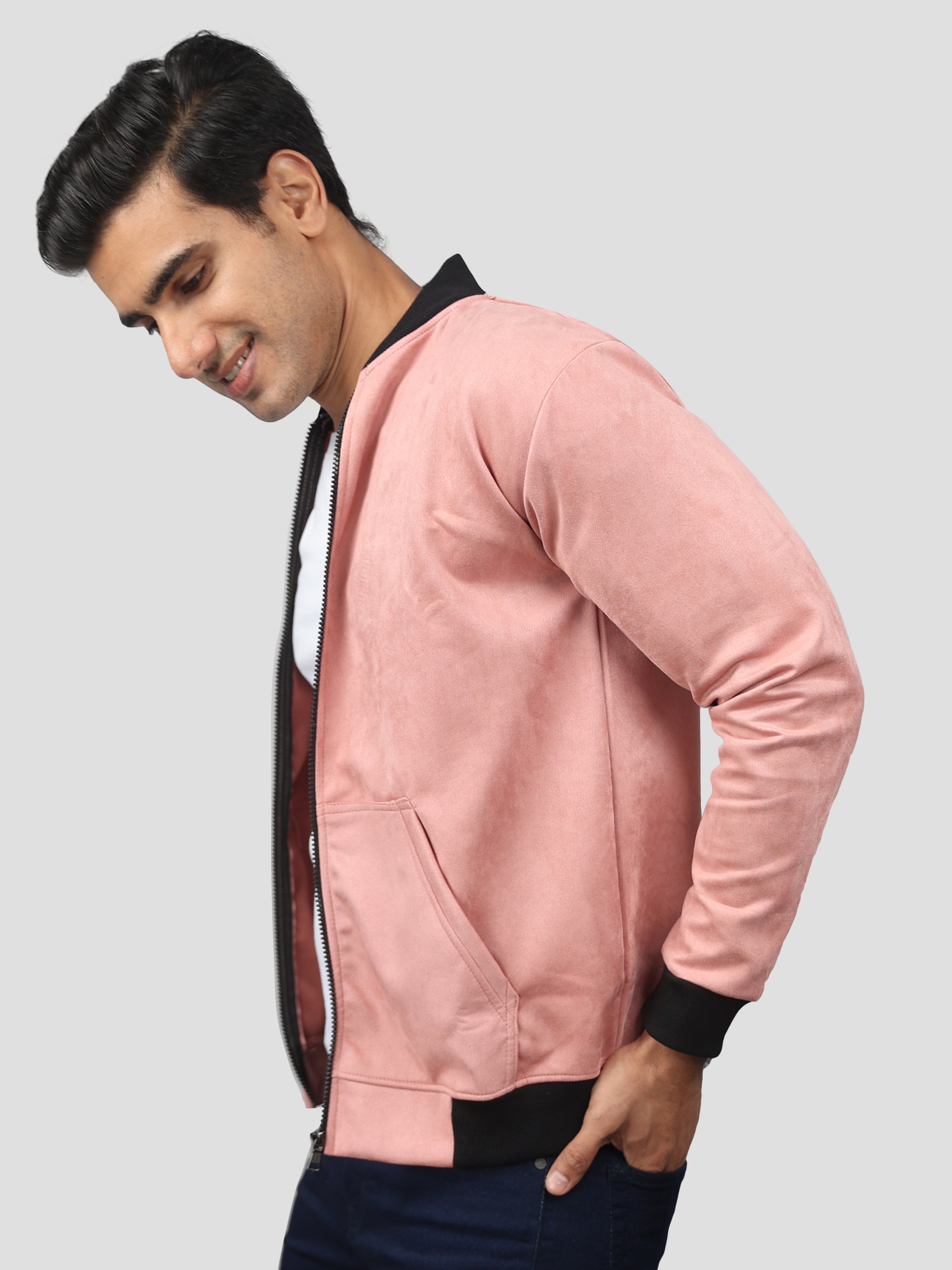 Rose Pink Suede Bomber jacket for men