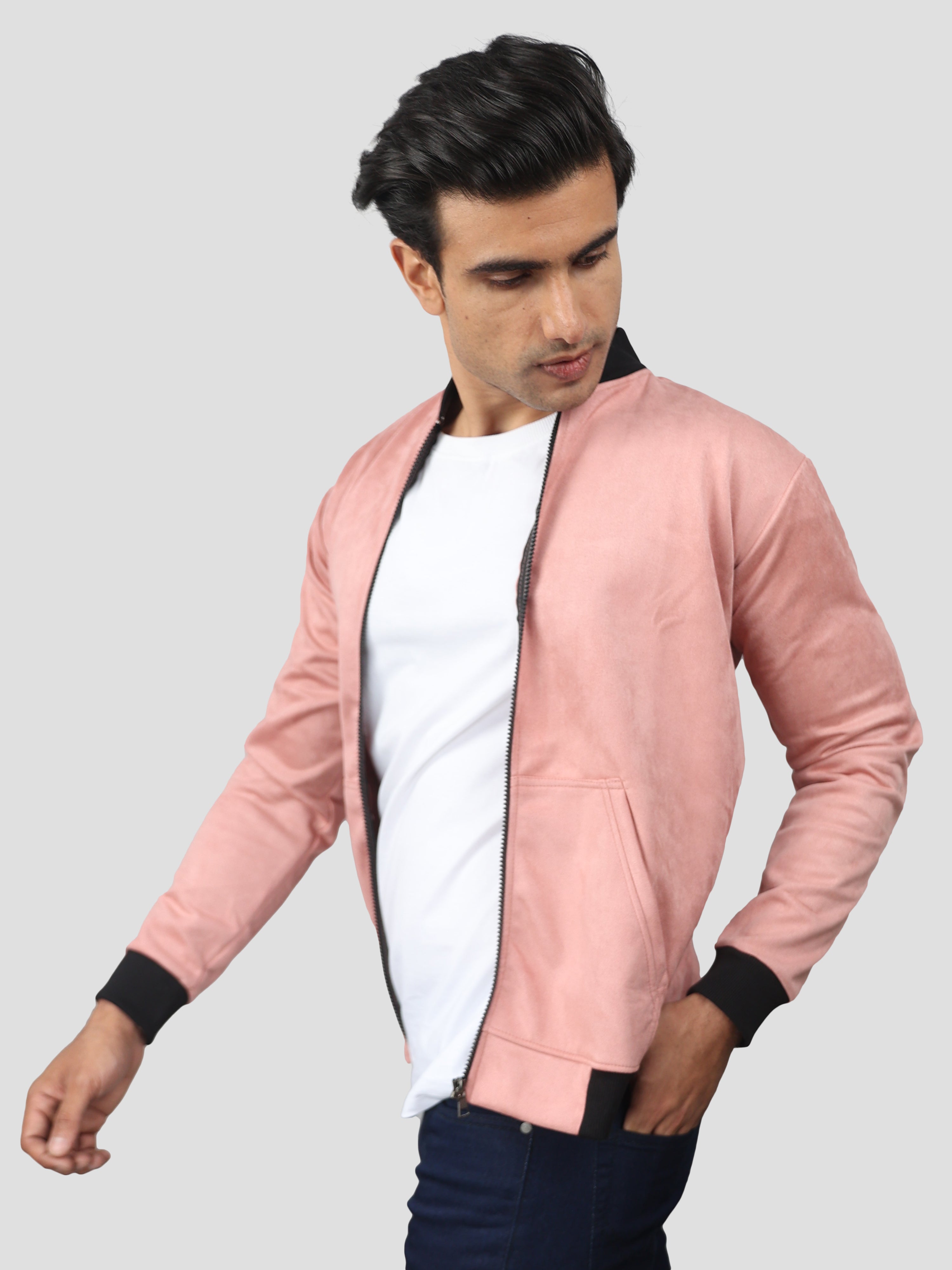 Rose Pink Suede Bomber jacket for men