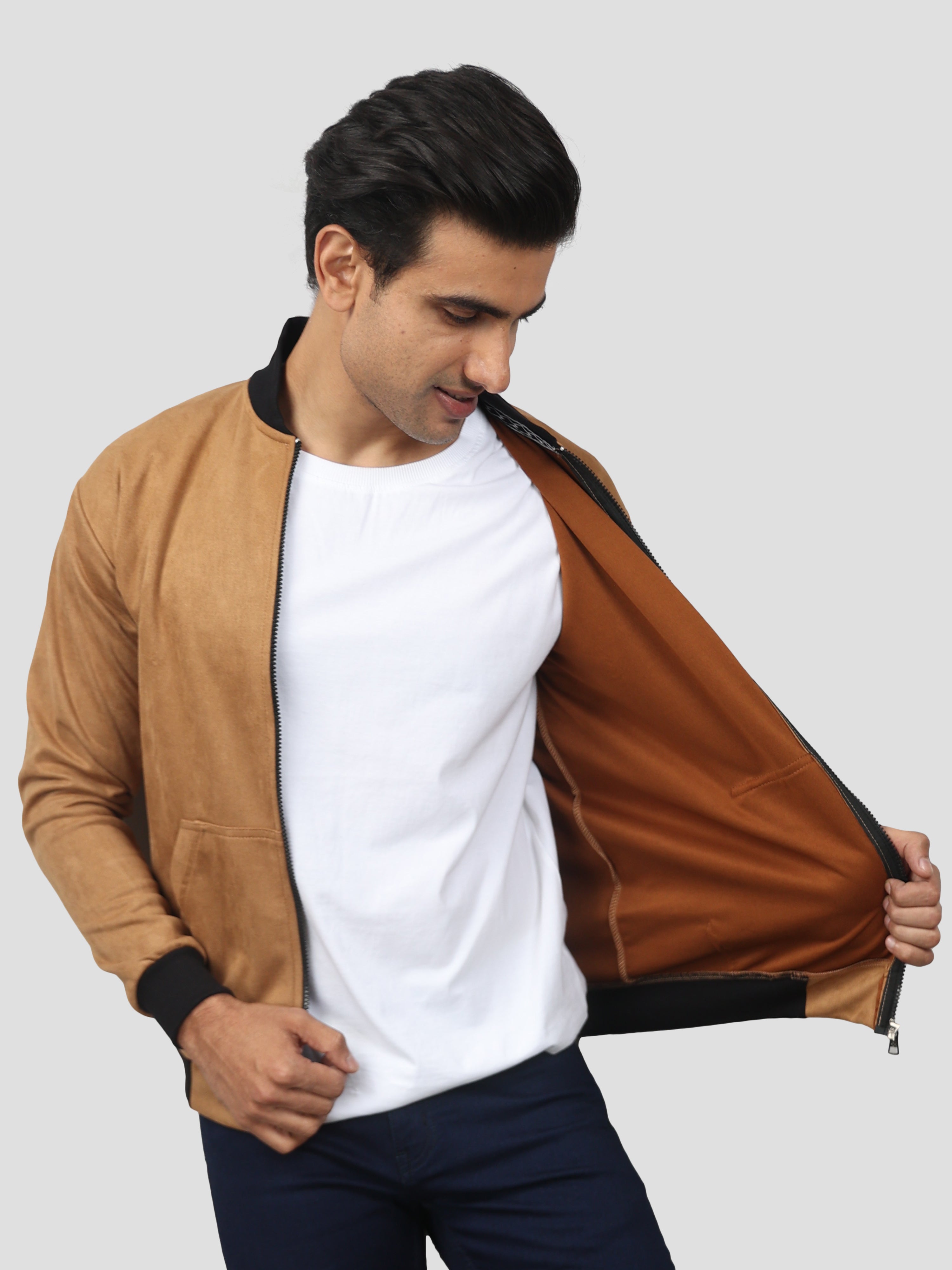 Brown Suede Bomber jacket for men