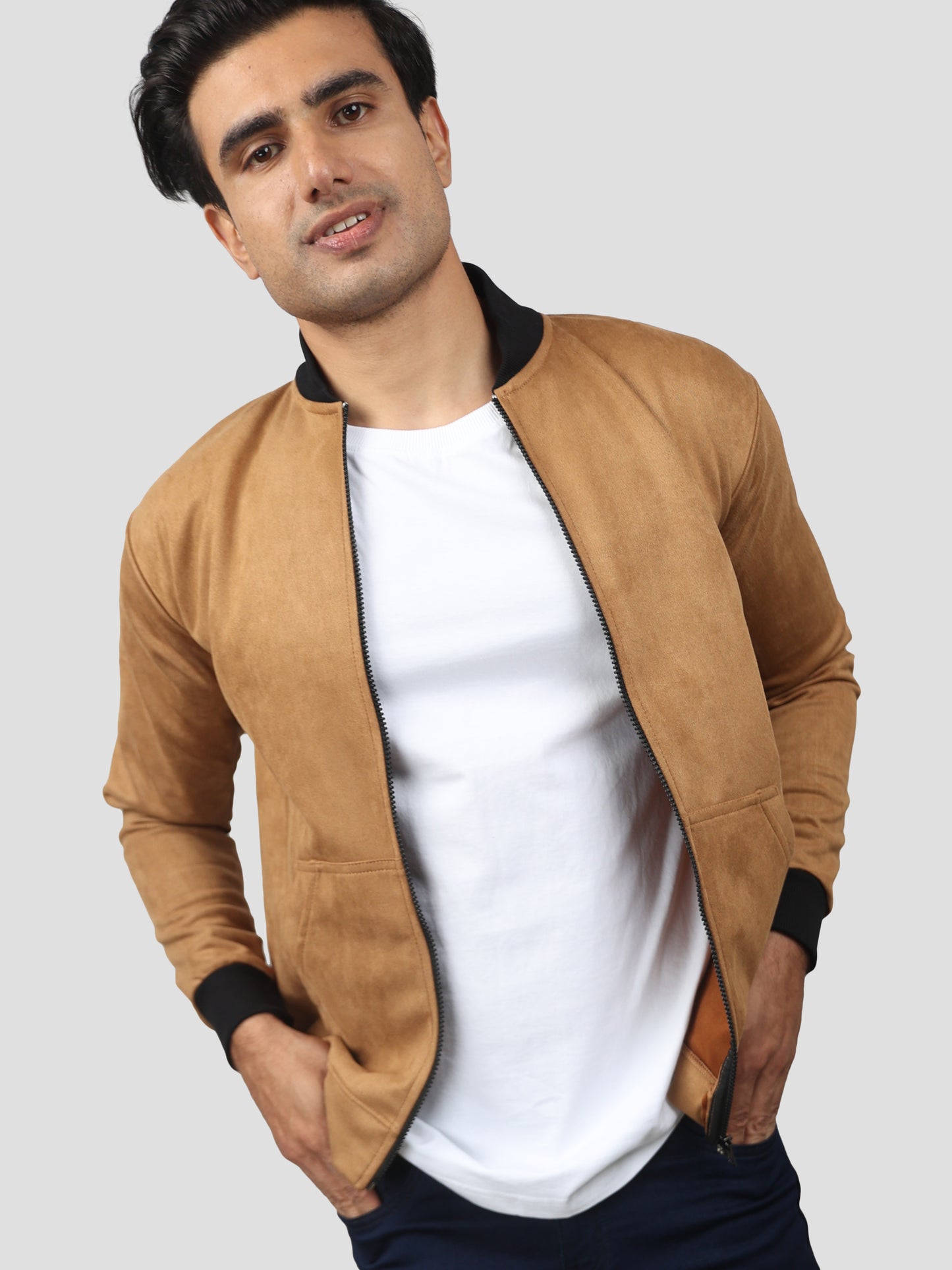 Brown Suede Bomber jacket for men