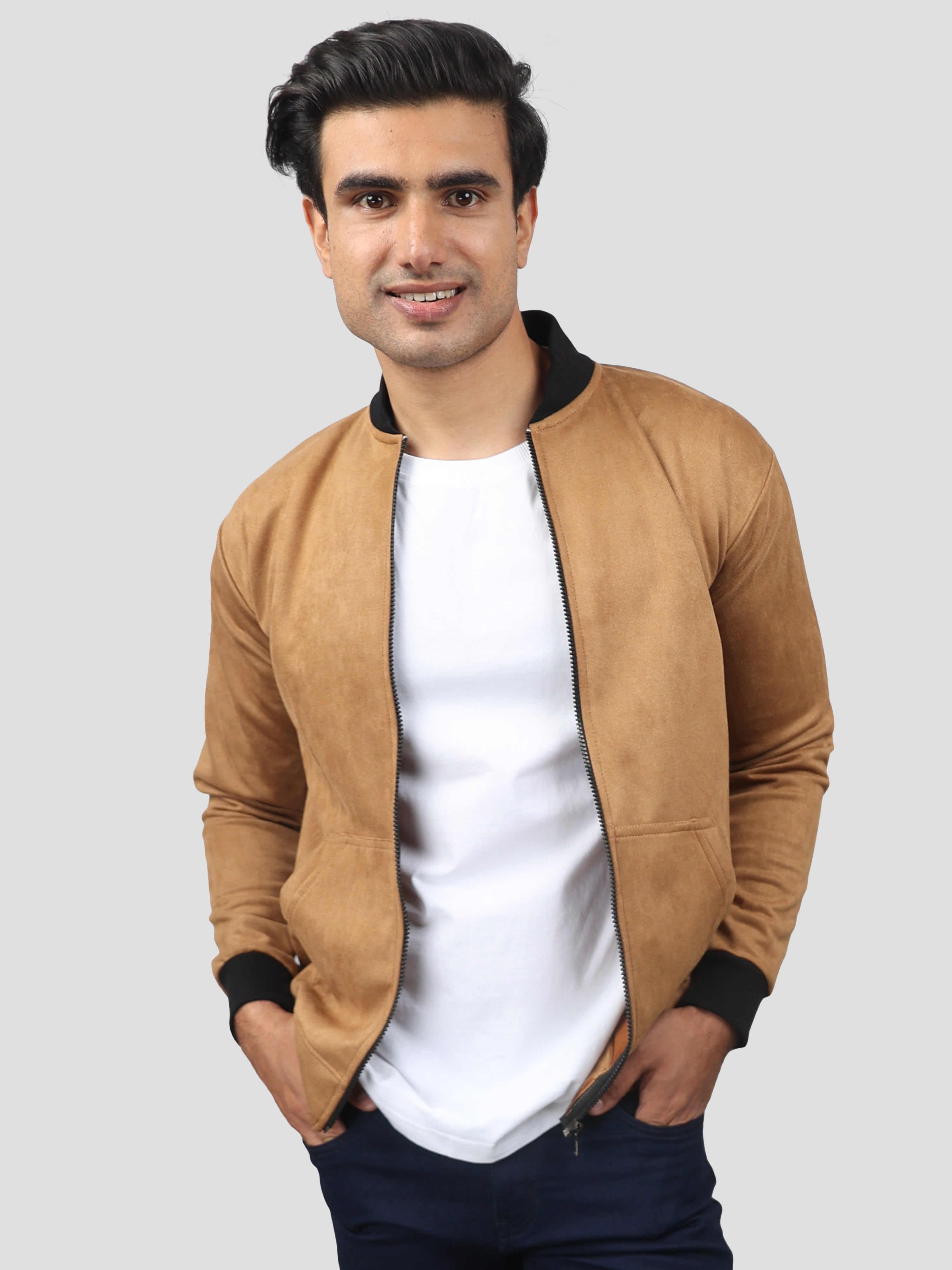 Brown Suede Bomber jacket for men