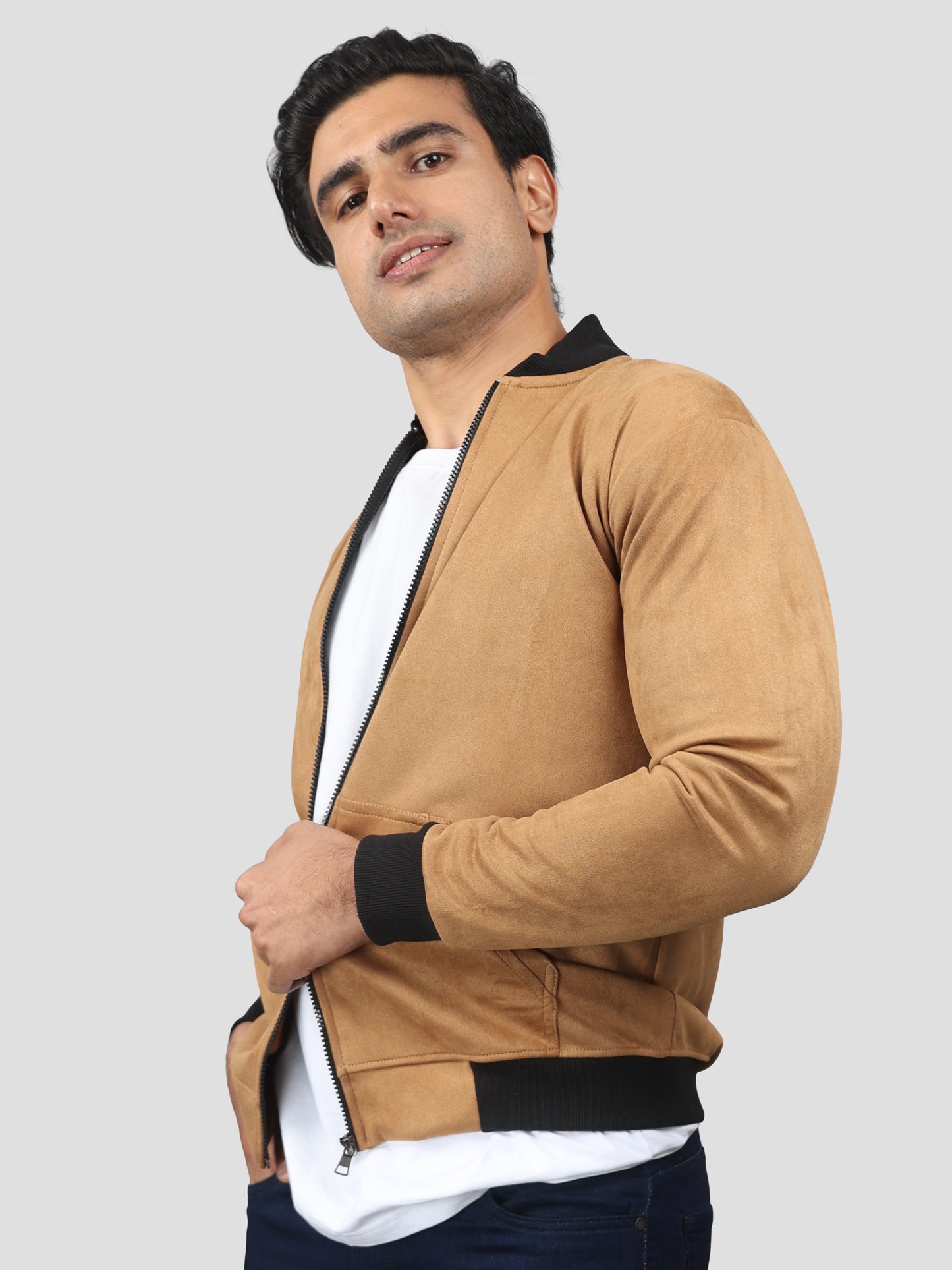 Brown Suede Bomber jacket for men