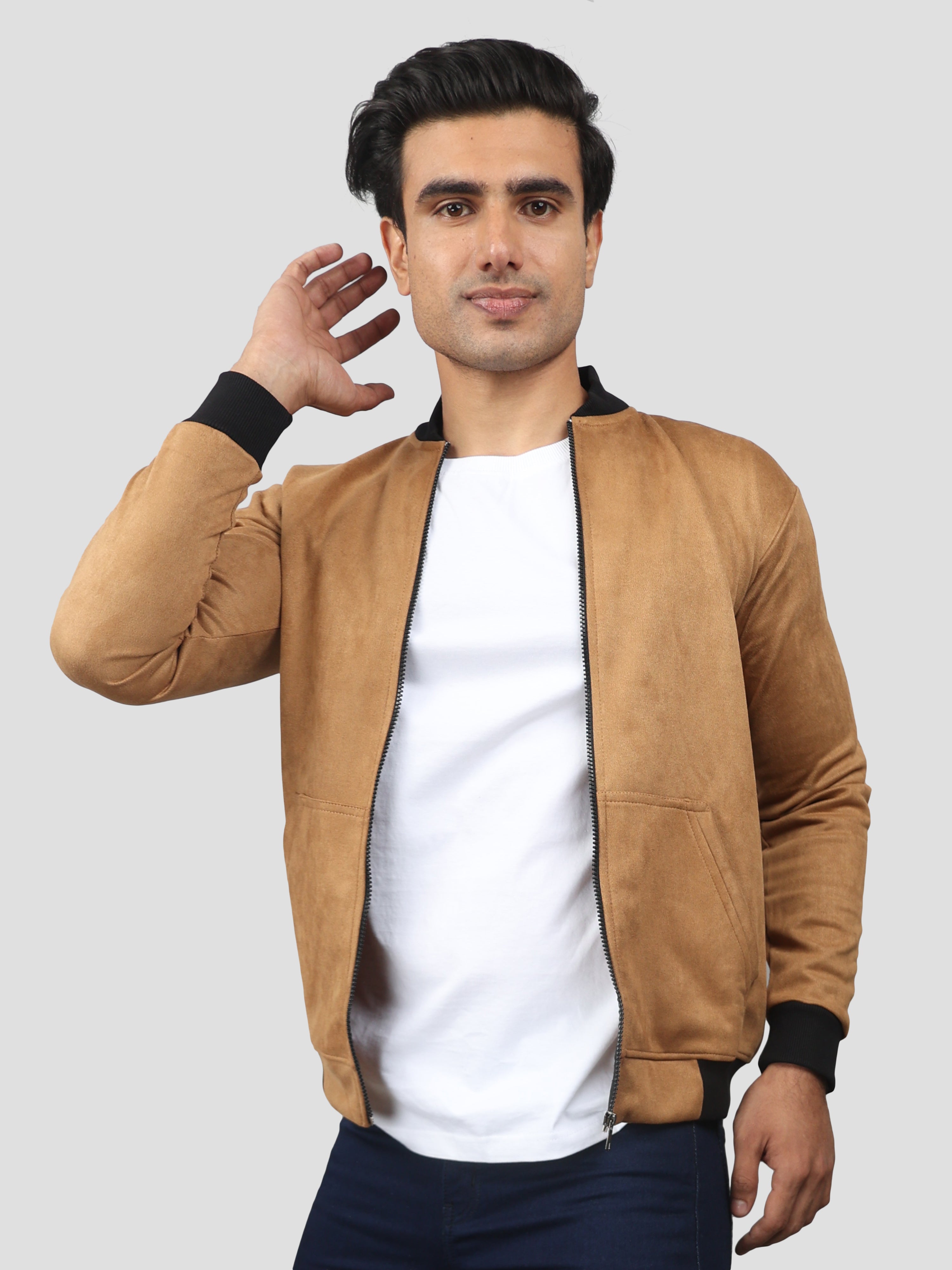 Brown Suede Bomber jacket for men